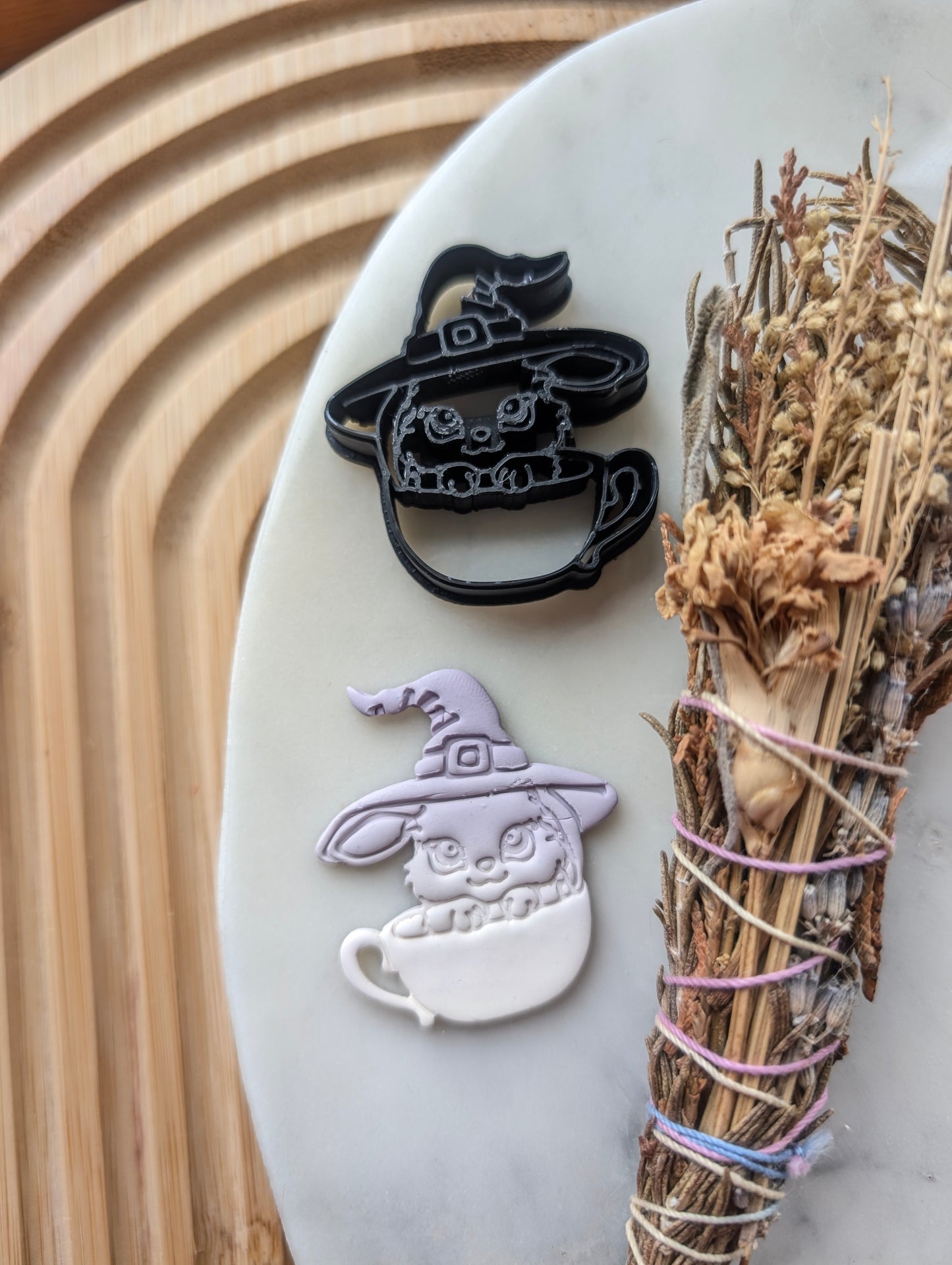 Bunny Rabbit Wearing a Witch Hat in a Teacup Sharp Clay Cutter