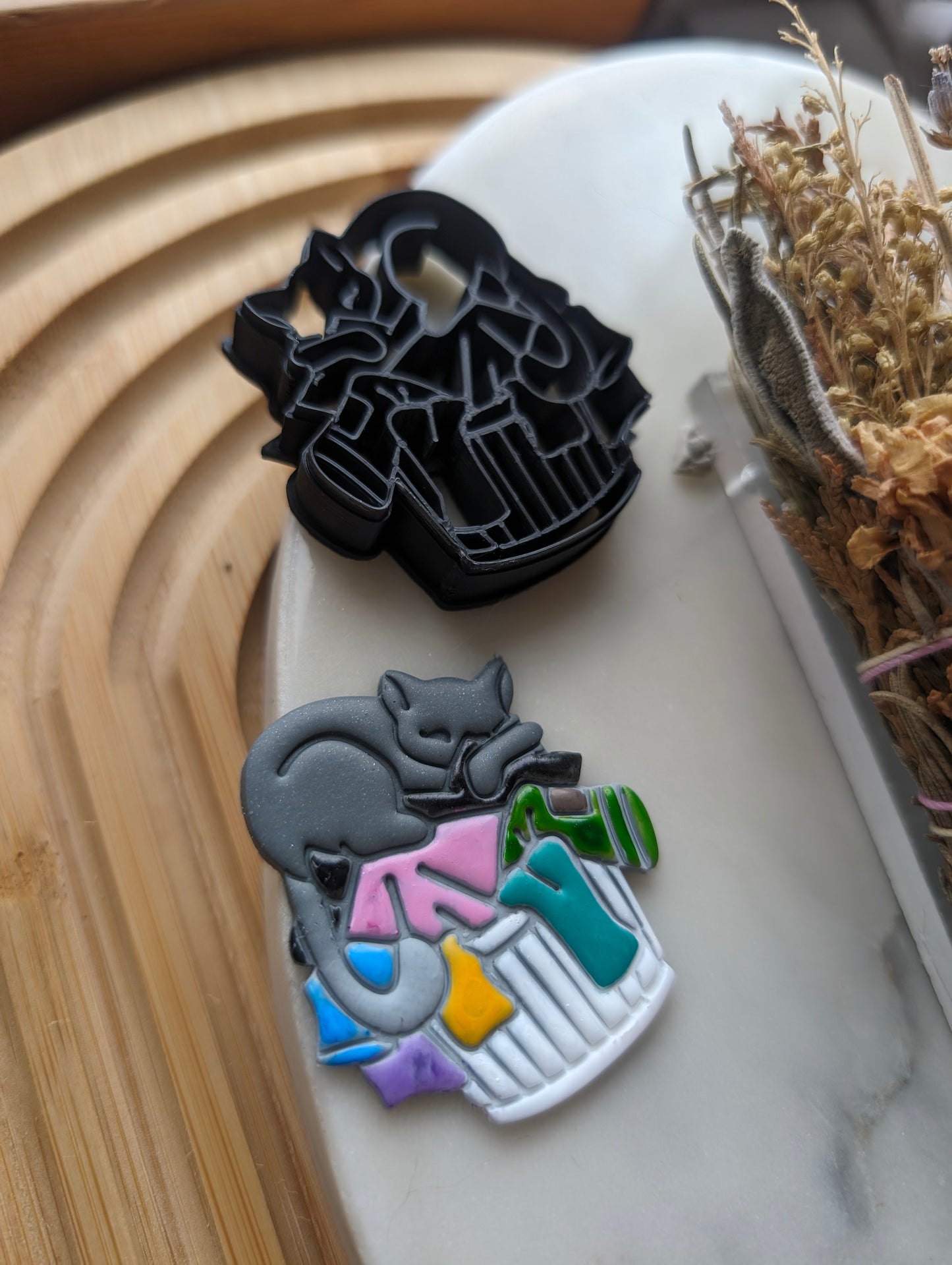 Cat Sleeping on Laundry Basket Sharp Clay Cutter