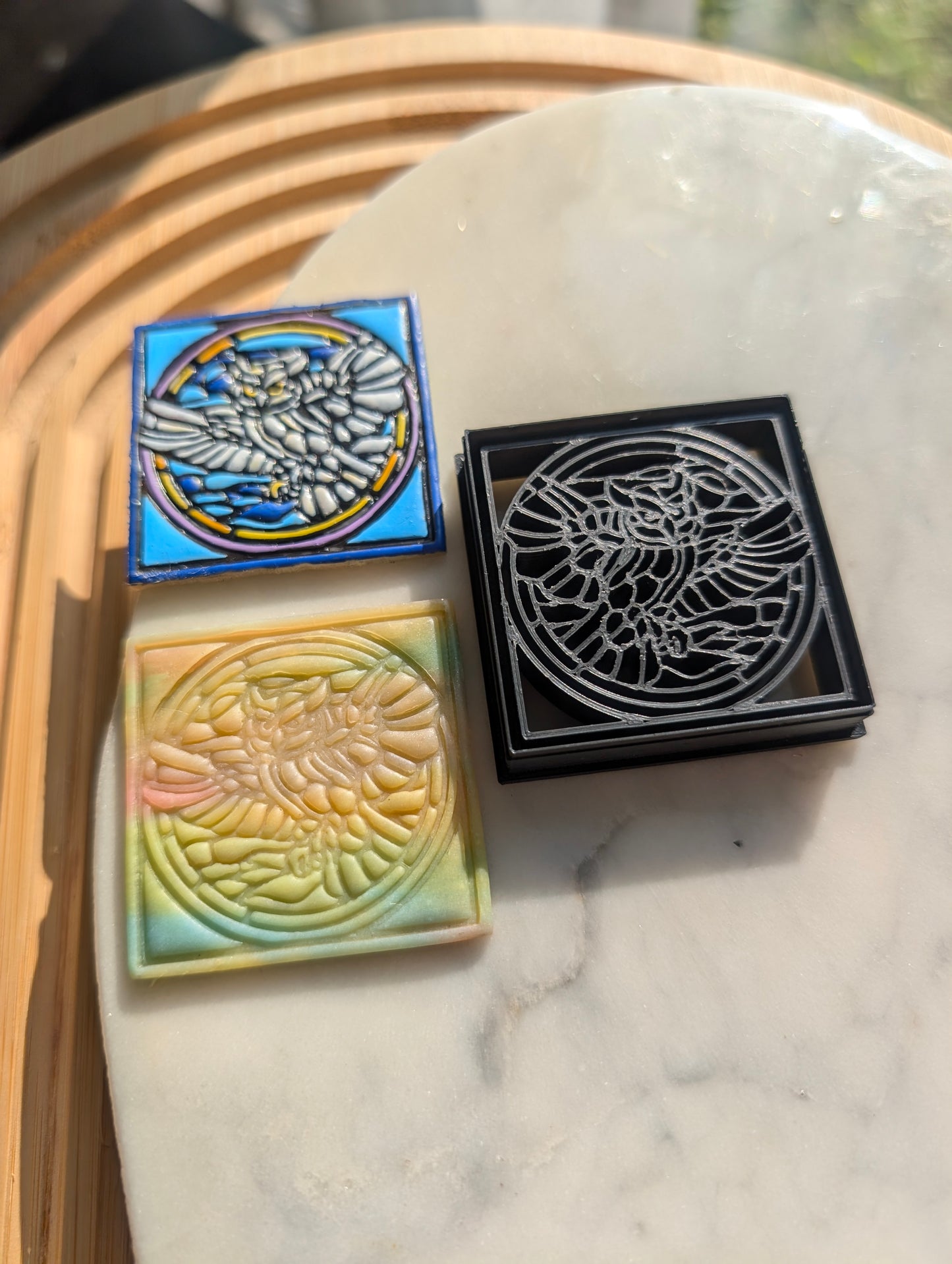 Stained Glass Owl on Square Background Sharp Clay Cutter