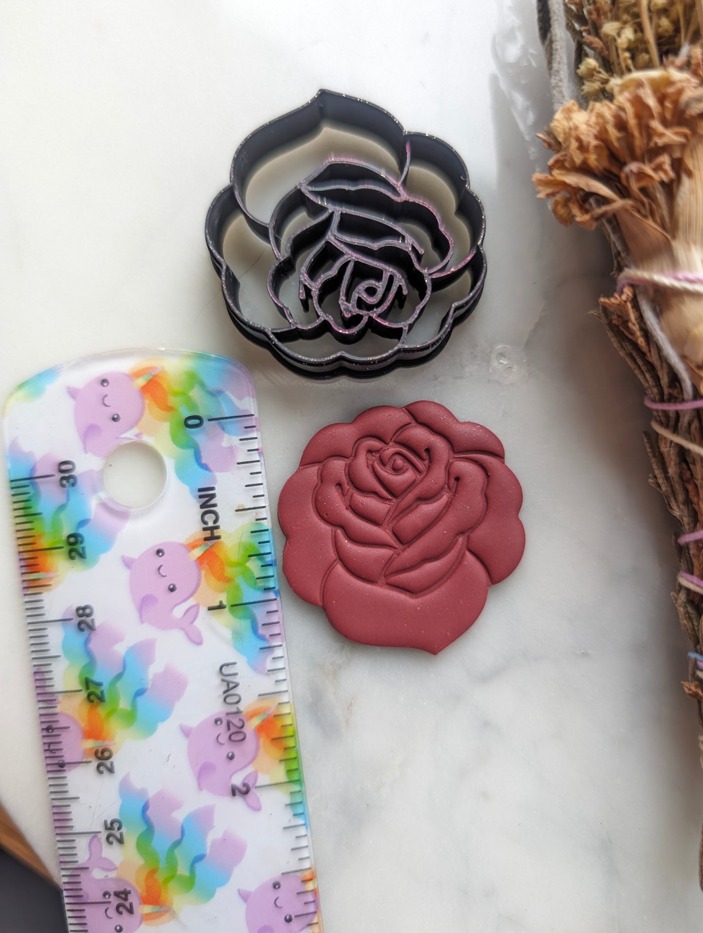 Traditional Tattoo Style Rose - Embossed Sharp Clay Cutter
