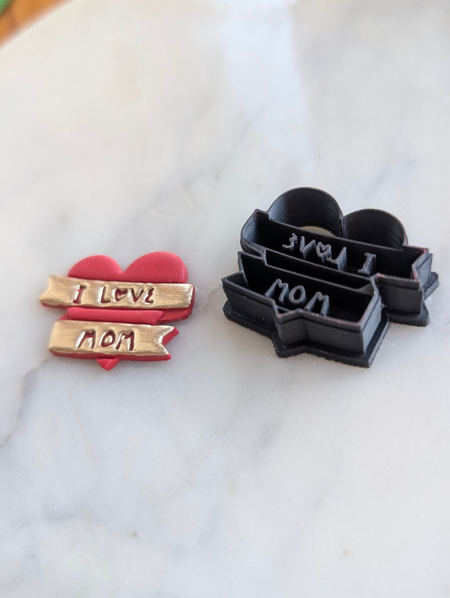 I Love Mom Banner on Heart Sharp Clay Cutter