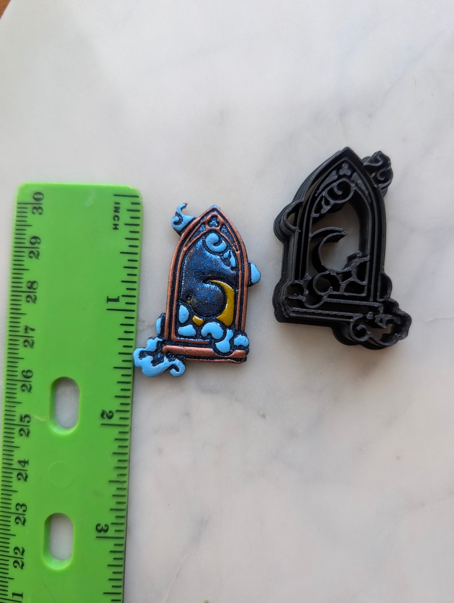 Cathedral Window with Clouds Breaking Frame and Crescent Moon Sharp Clay Cutter