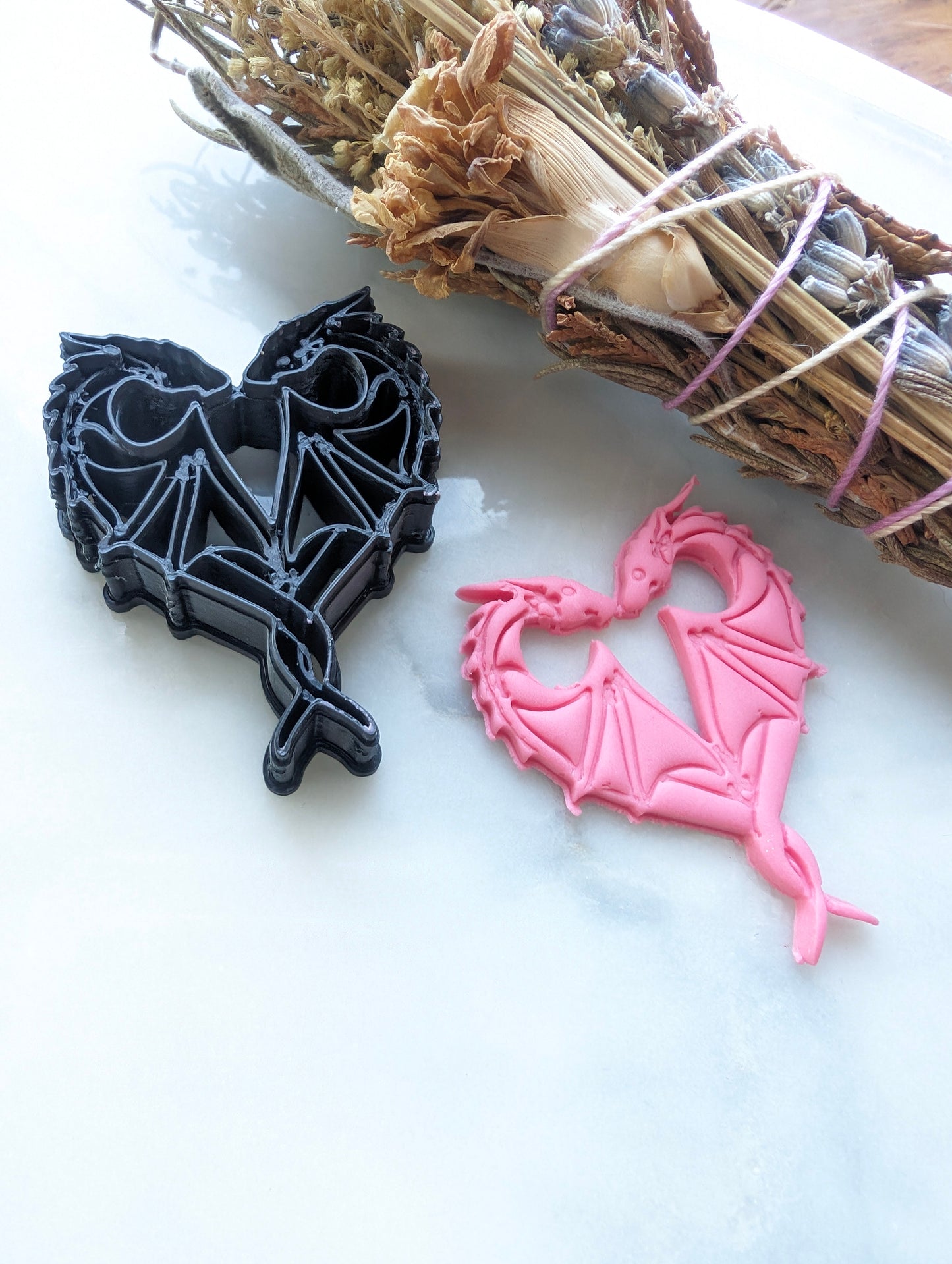 Kissing Dragons Making a Heart Embossed Sharp Clay Cutter