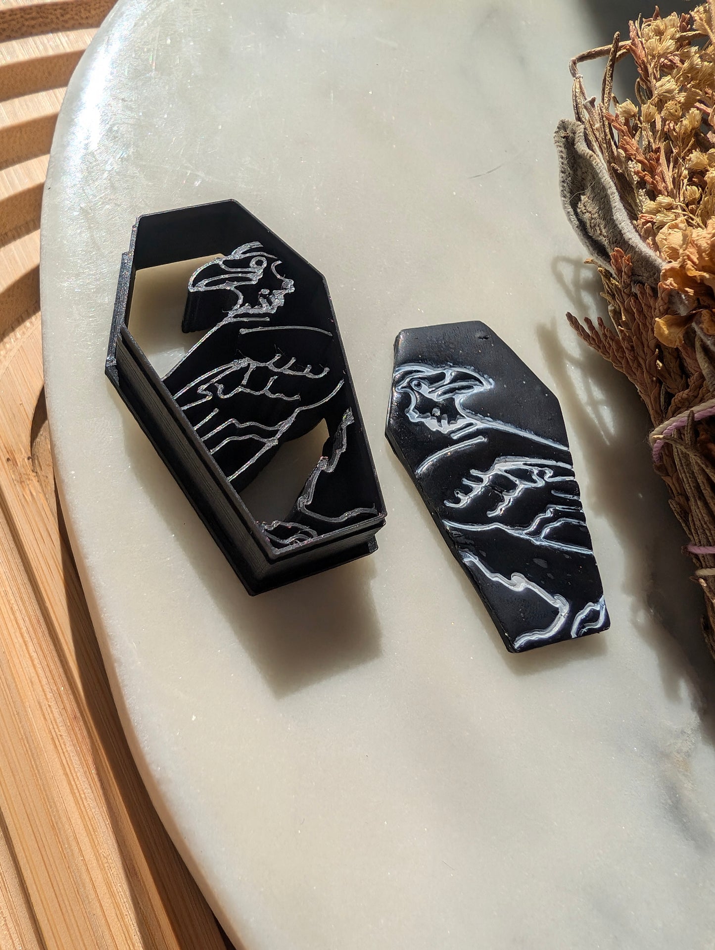 Raven or Crow on Coffin Silhouette Sharp Clay Cutter