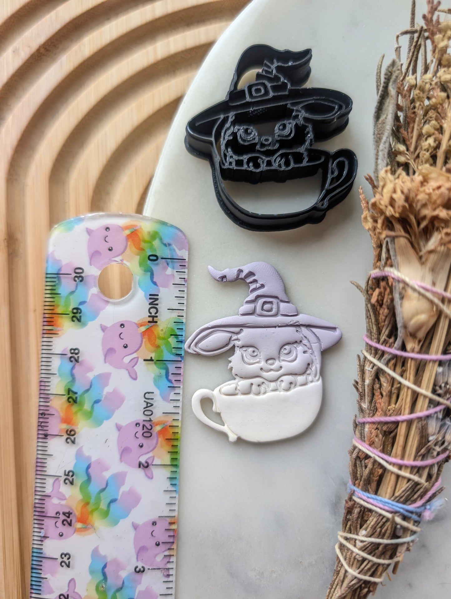 Bunny Rabbit Wearing a Witch Hat in a Teacup Sharp Clay Cutter
