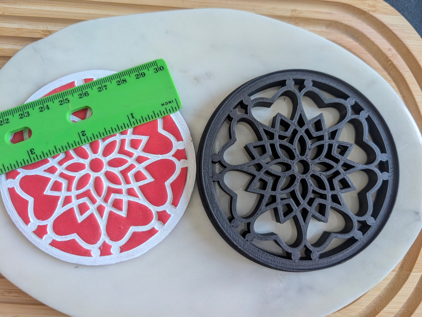 Ring of Hearts Around Blossom Tile Decorative Coaster Sharp Clay Cutter