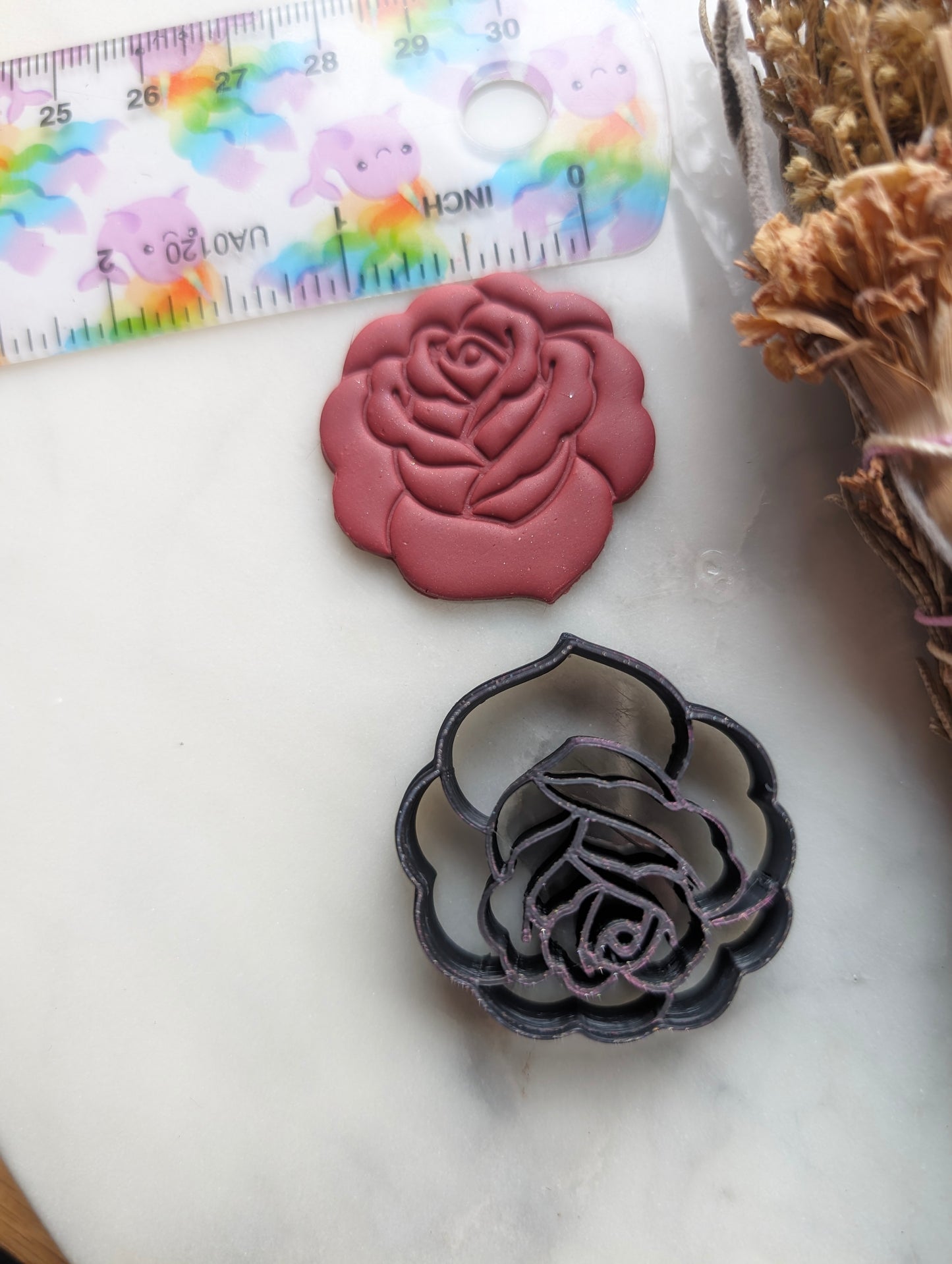 Traditional Tattoo Style Rose - Embossed Sharp Clay Cutter
