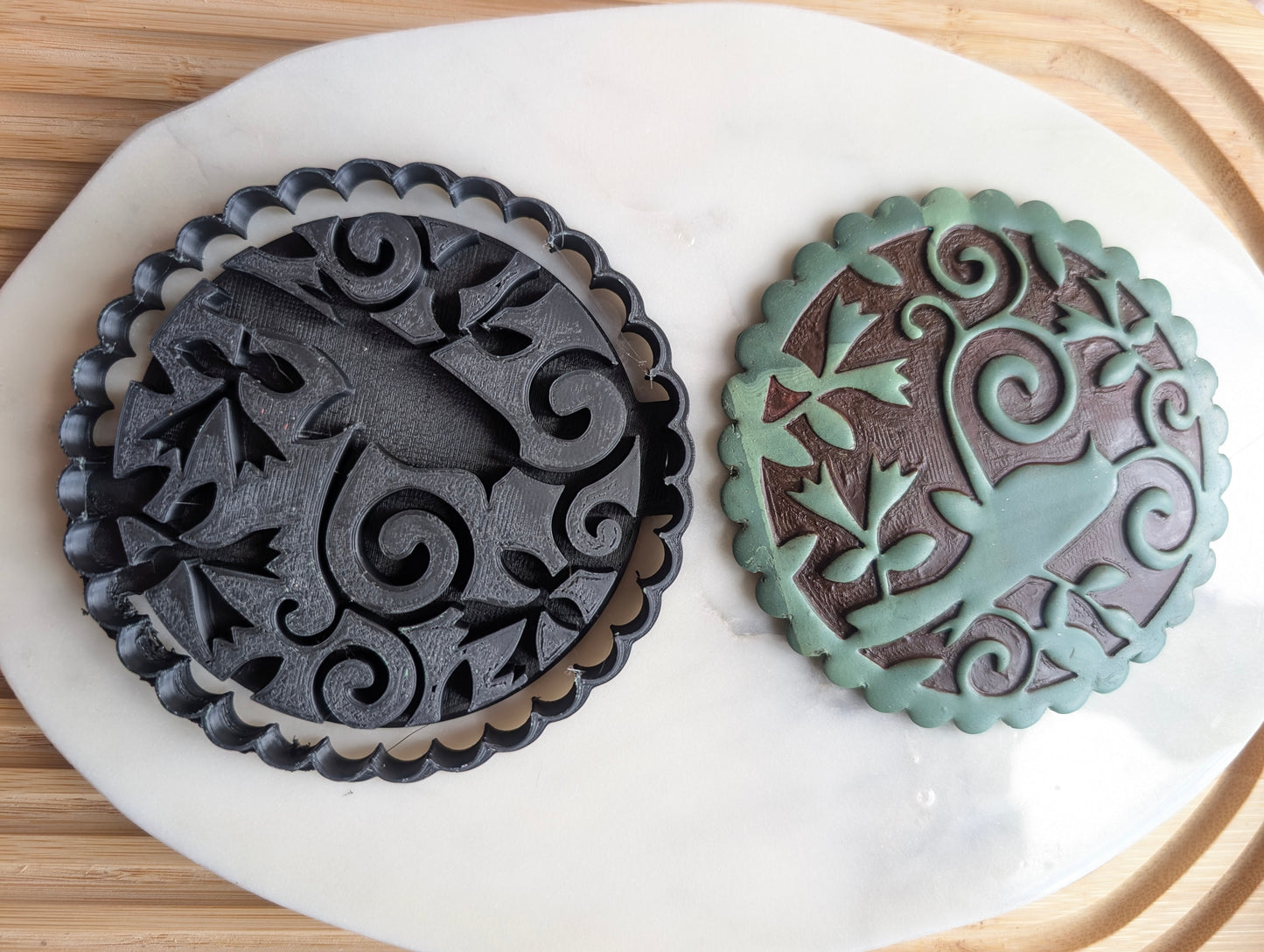 Scalloped Edge Bird in Foliage Decorative Coaster Sharp Clay Cutter