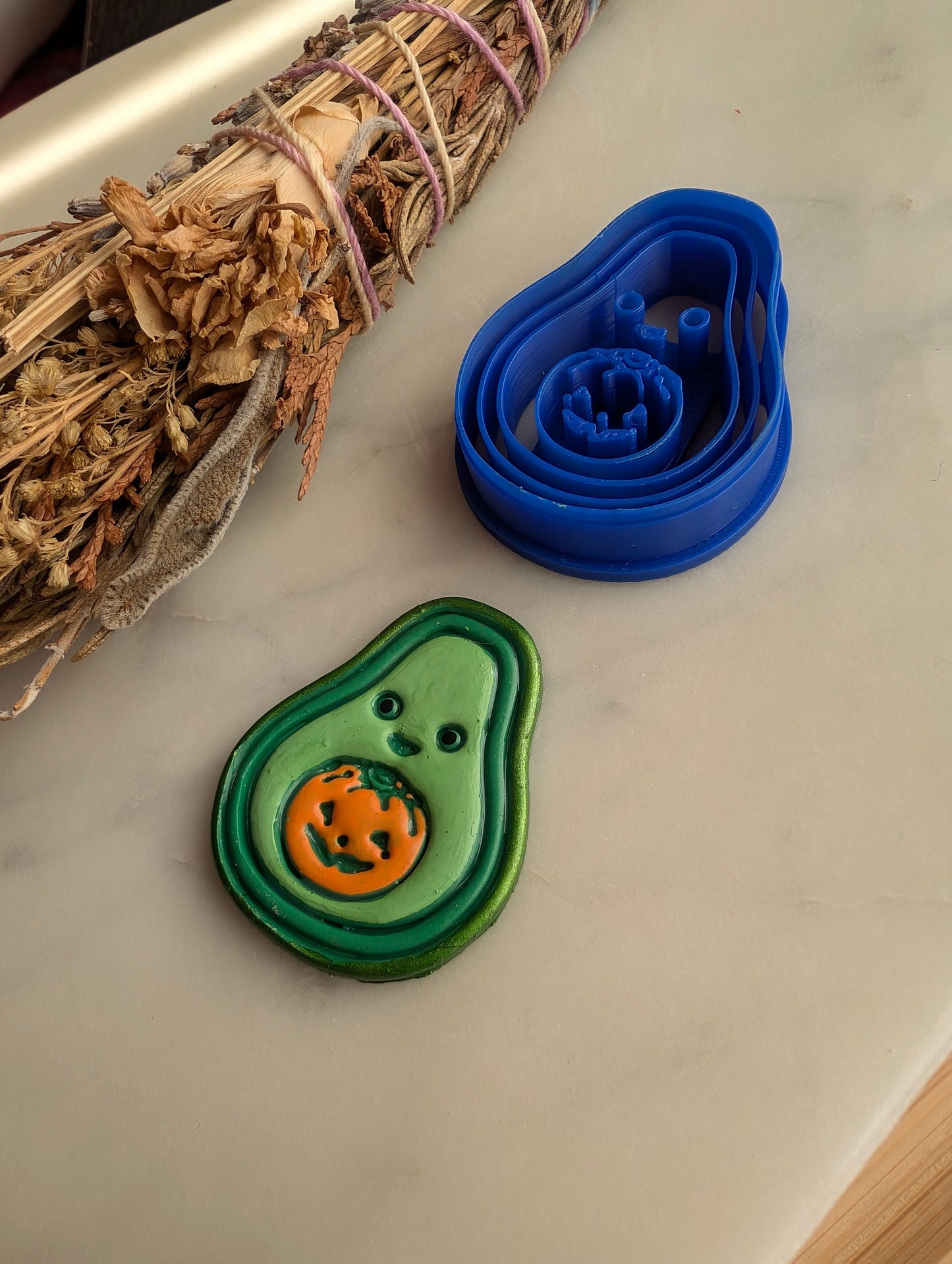 Avocado with Jack O Lantern Pit Sharp Clay Cutter