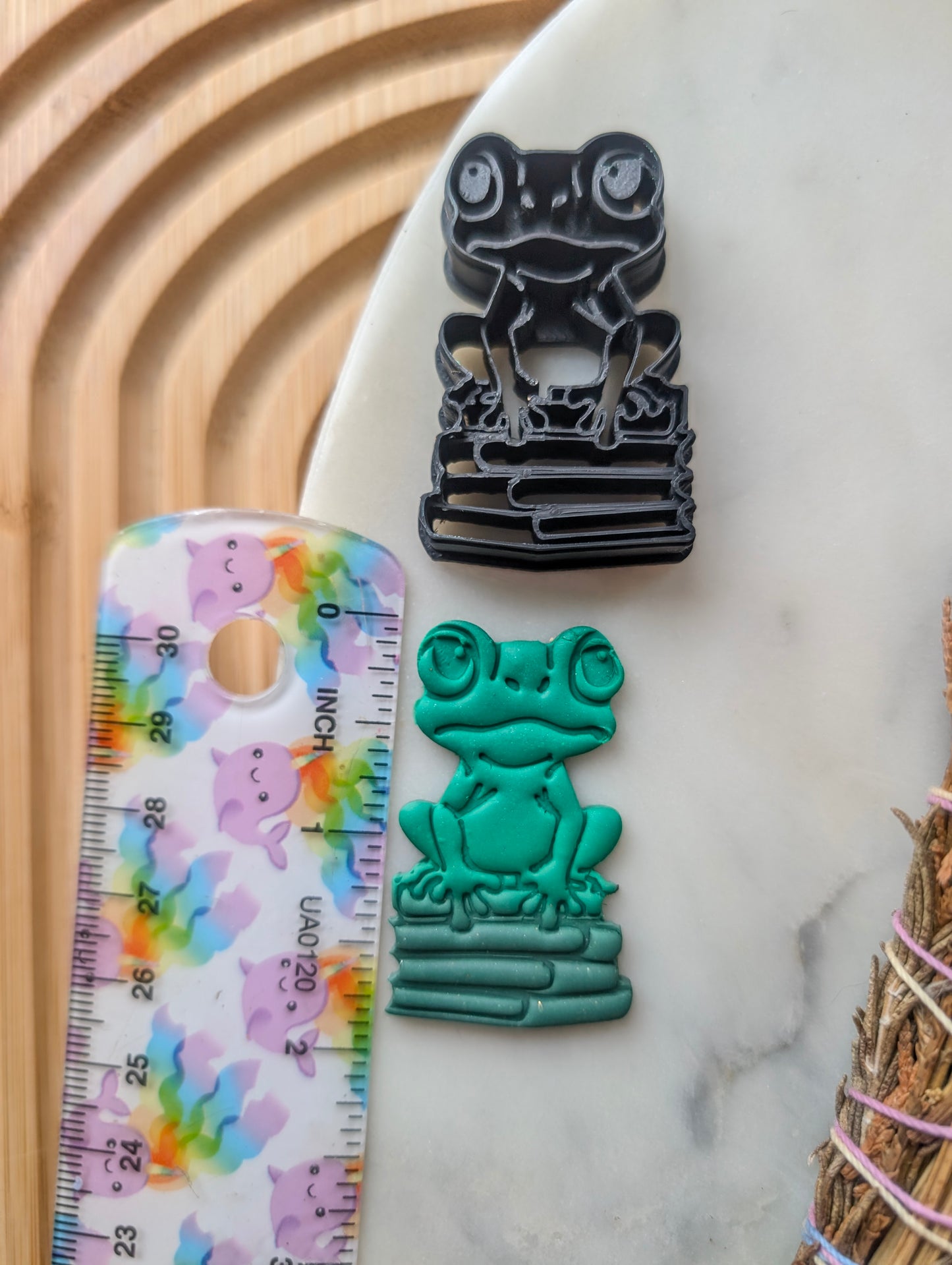 Frog on a Stack of Books Sharp Clay Cutter