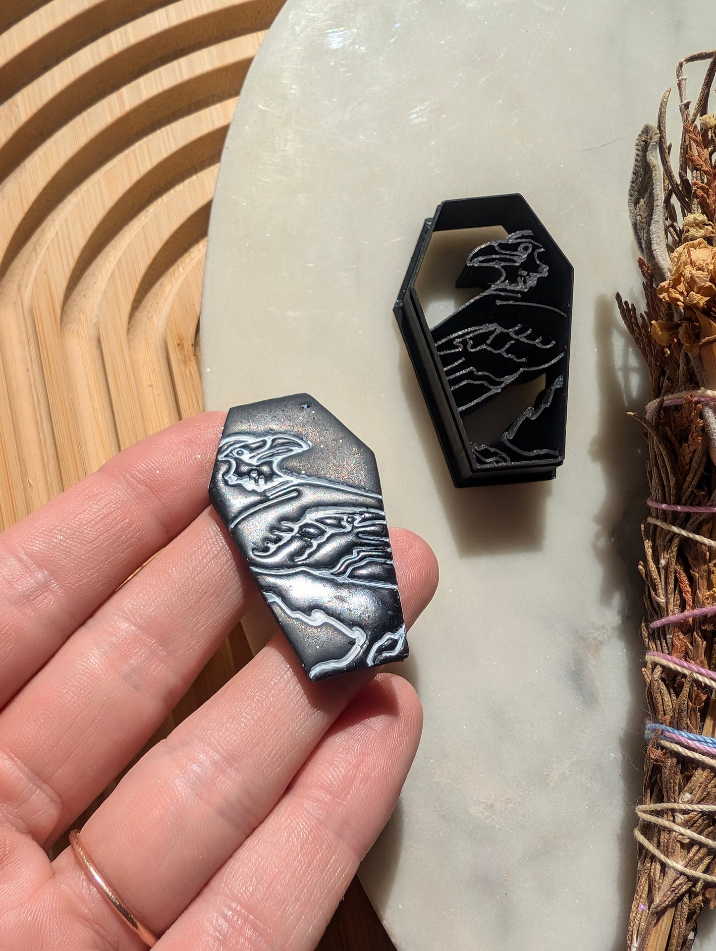 Raven or Crow on Coffin Silhouette Sharp Clay Cutter