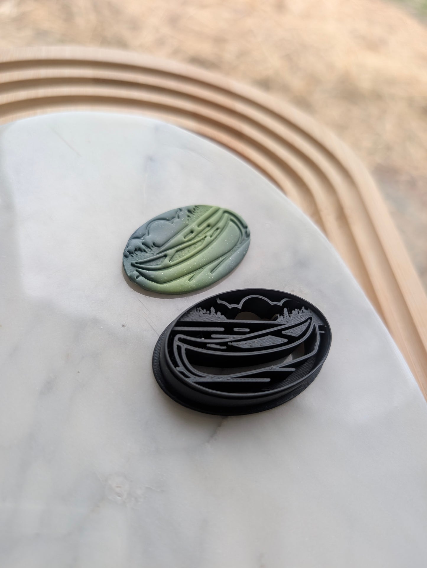 Canoe Scene with Trees and Lake in Oval Embossed Sharp Cutter for Clay and More