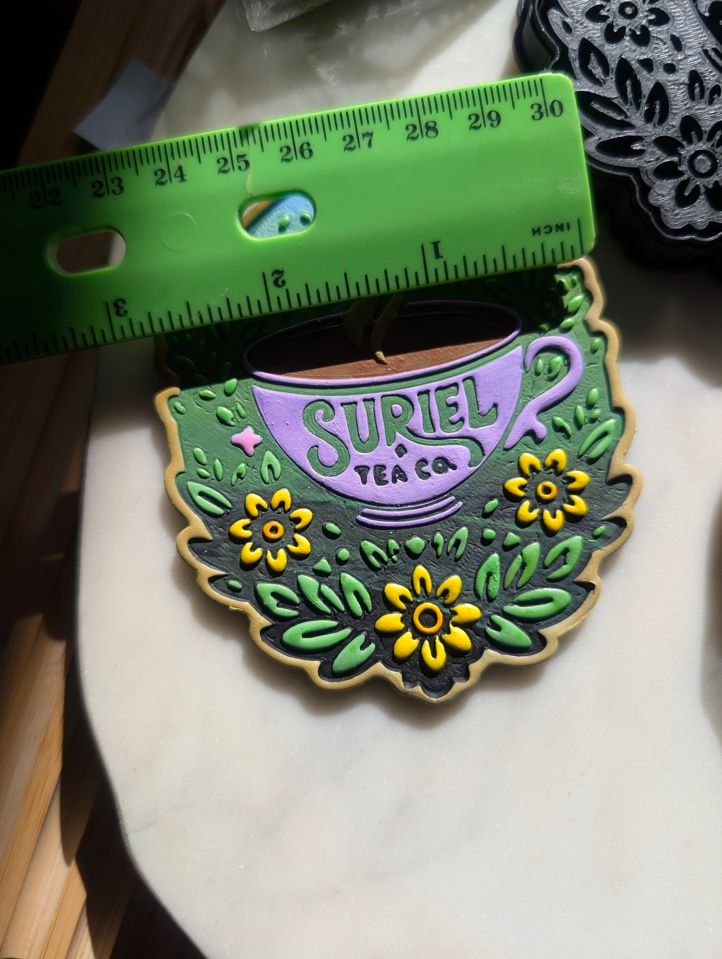 Suriel Tea Co Floral Teacup Badge Wall Hanger Sharp Clay Cutter