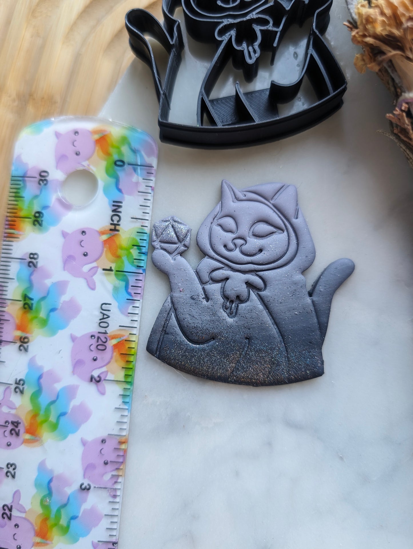 Cat Sorcerer with D20 Dice Sharp Clay Cutter