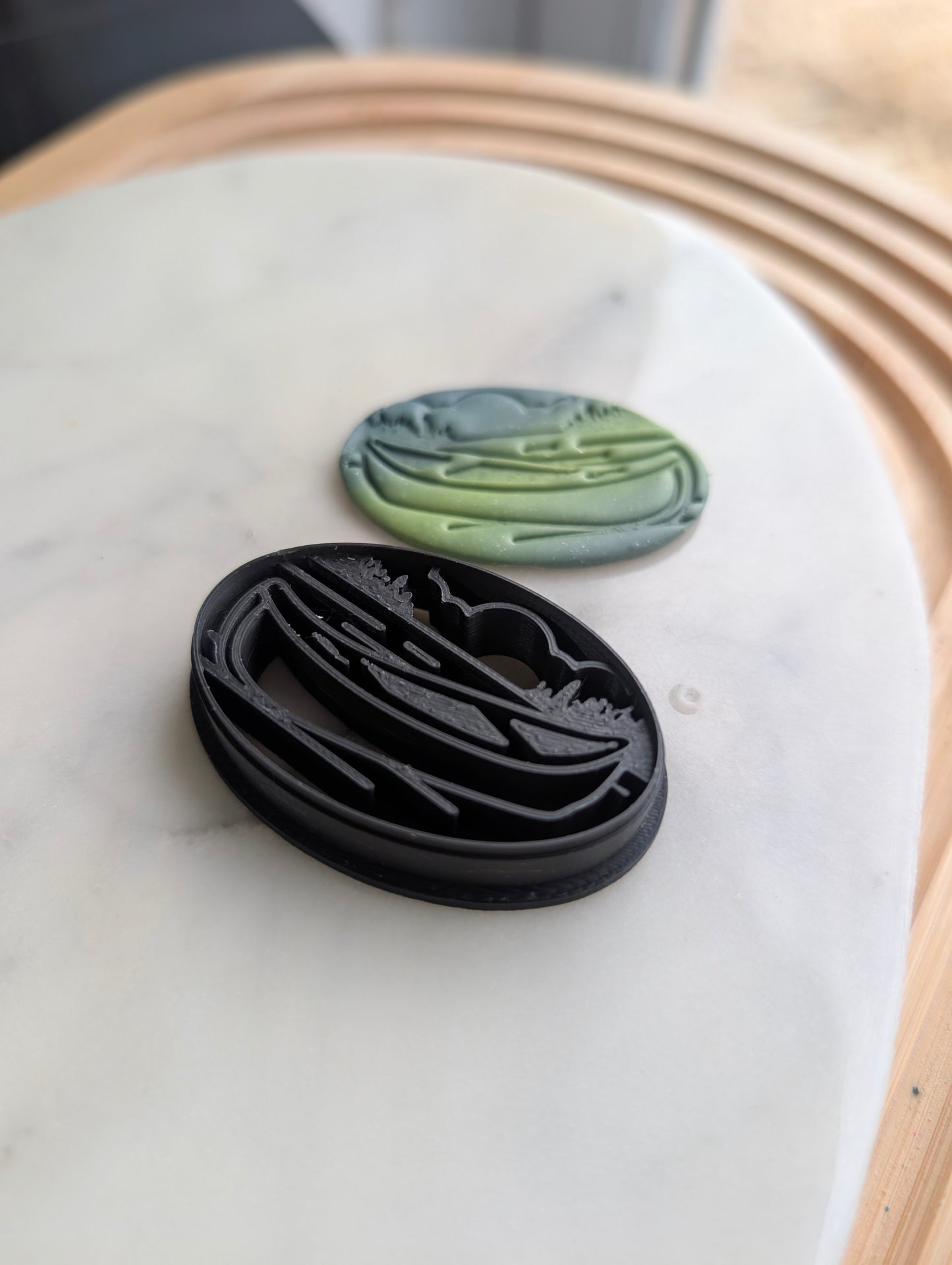 Canoe Scene with Trees and Lake in Oval Embossed Sharp Cutter for Clay and More