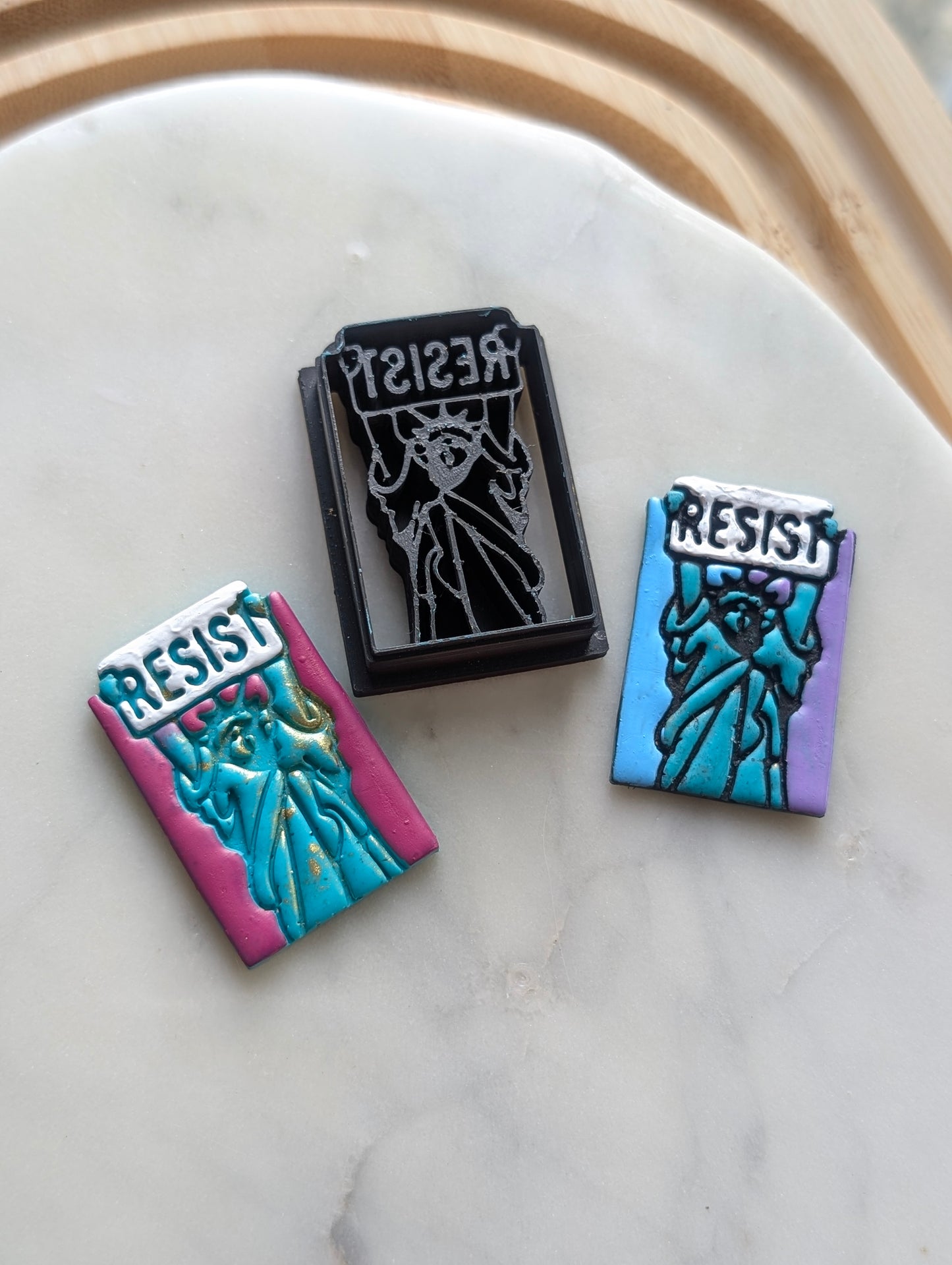 Lady Liberty Holding Resist Sign Sharp Clay Cutter