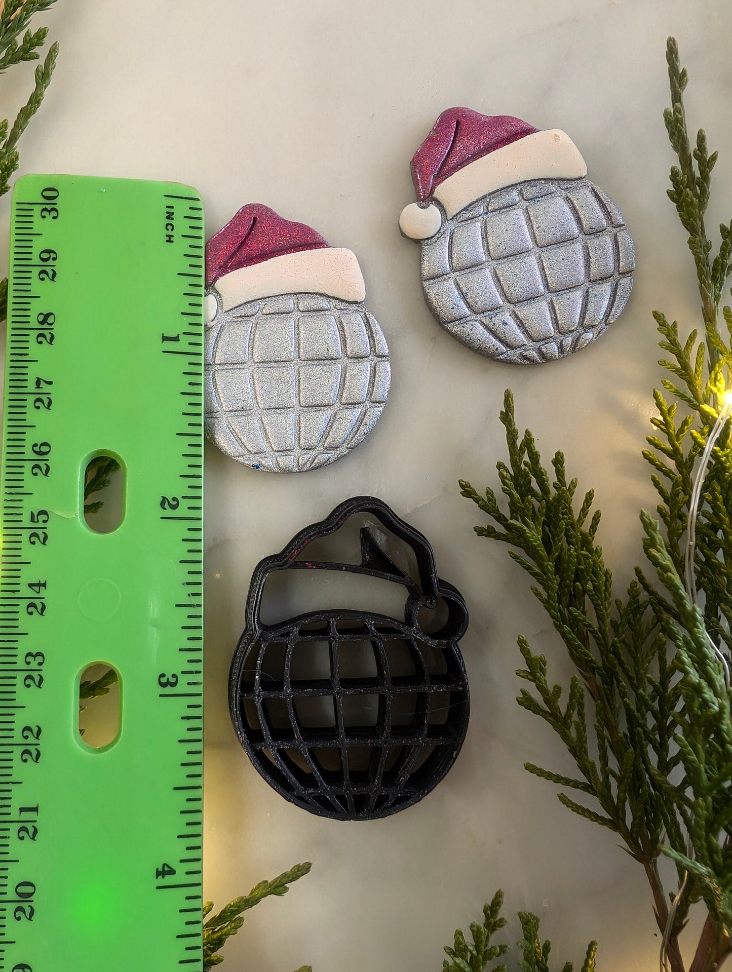 Santa Hat on Disco Ball Earring Sharp Clay Cutter
