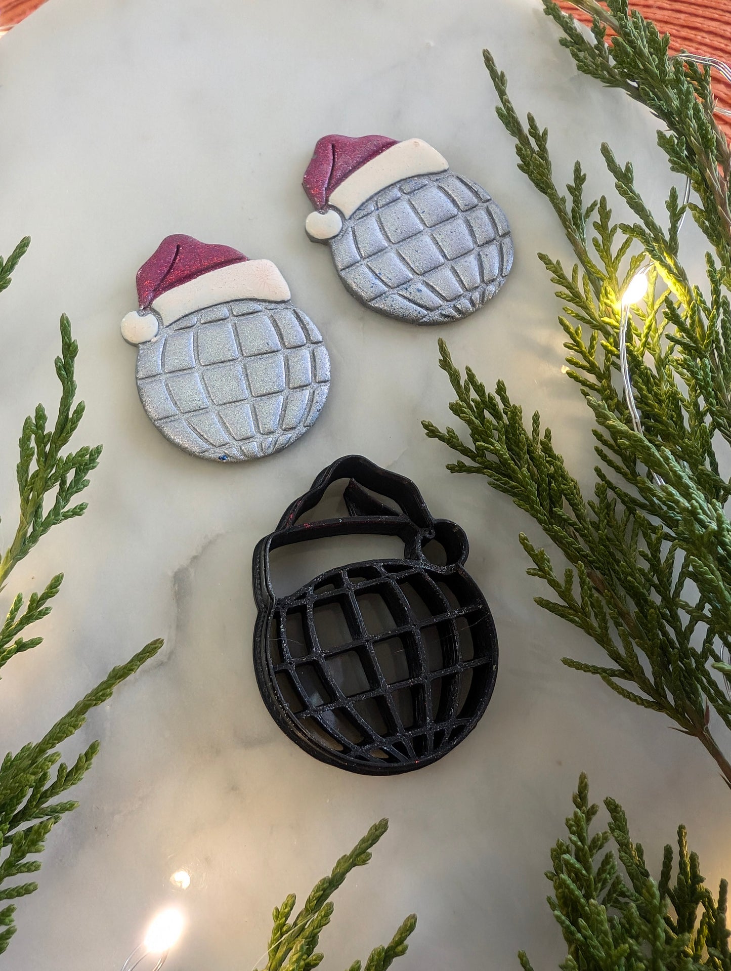 Santa Hat on Disco Ball Earring Sharp Clay Cutter