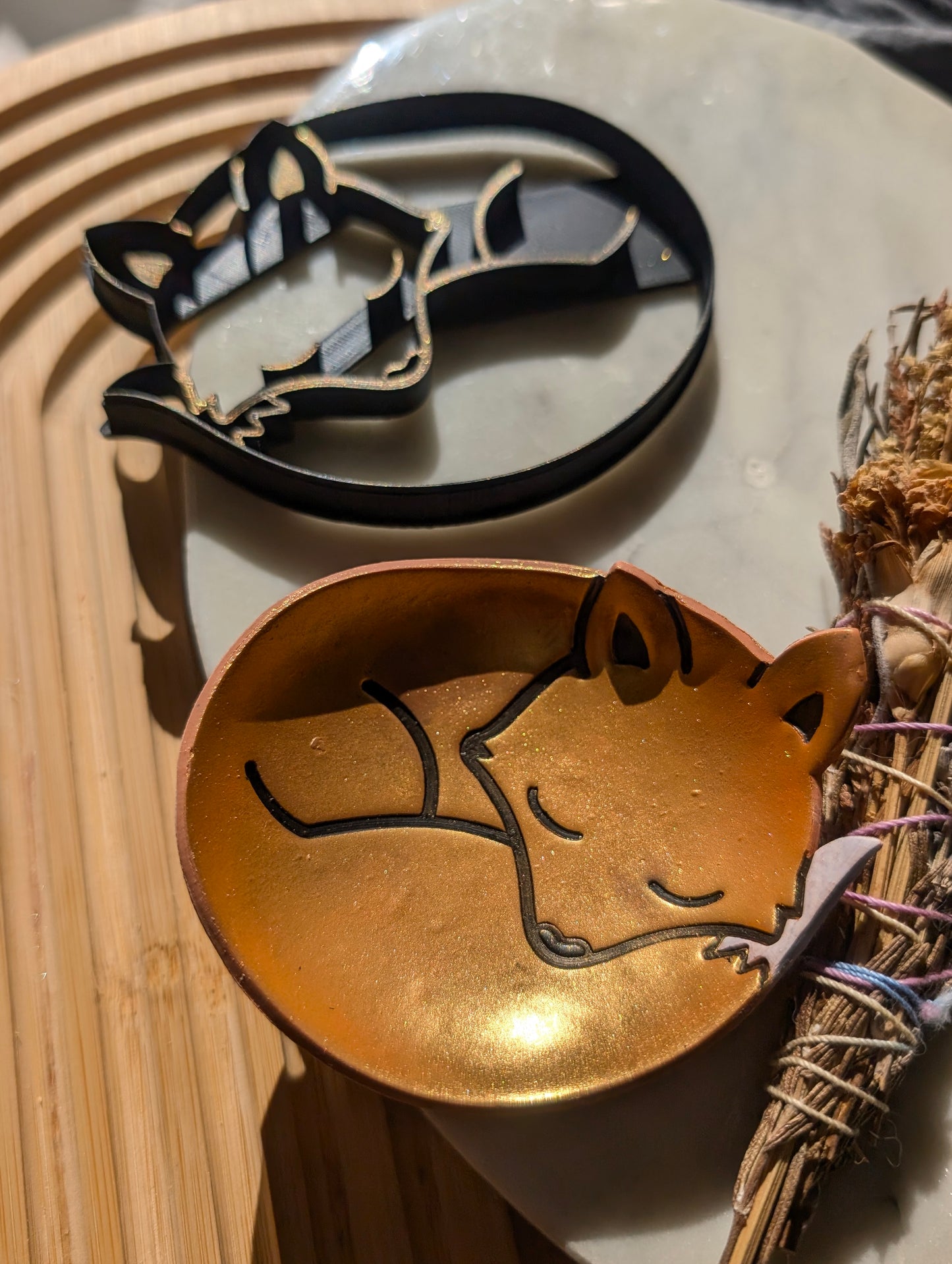 Trinket Dish Sleeping Fox Sharp Clay Cutter