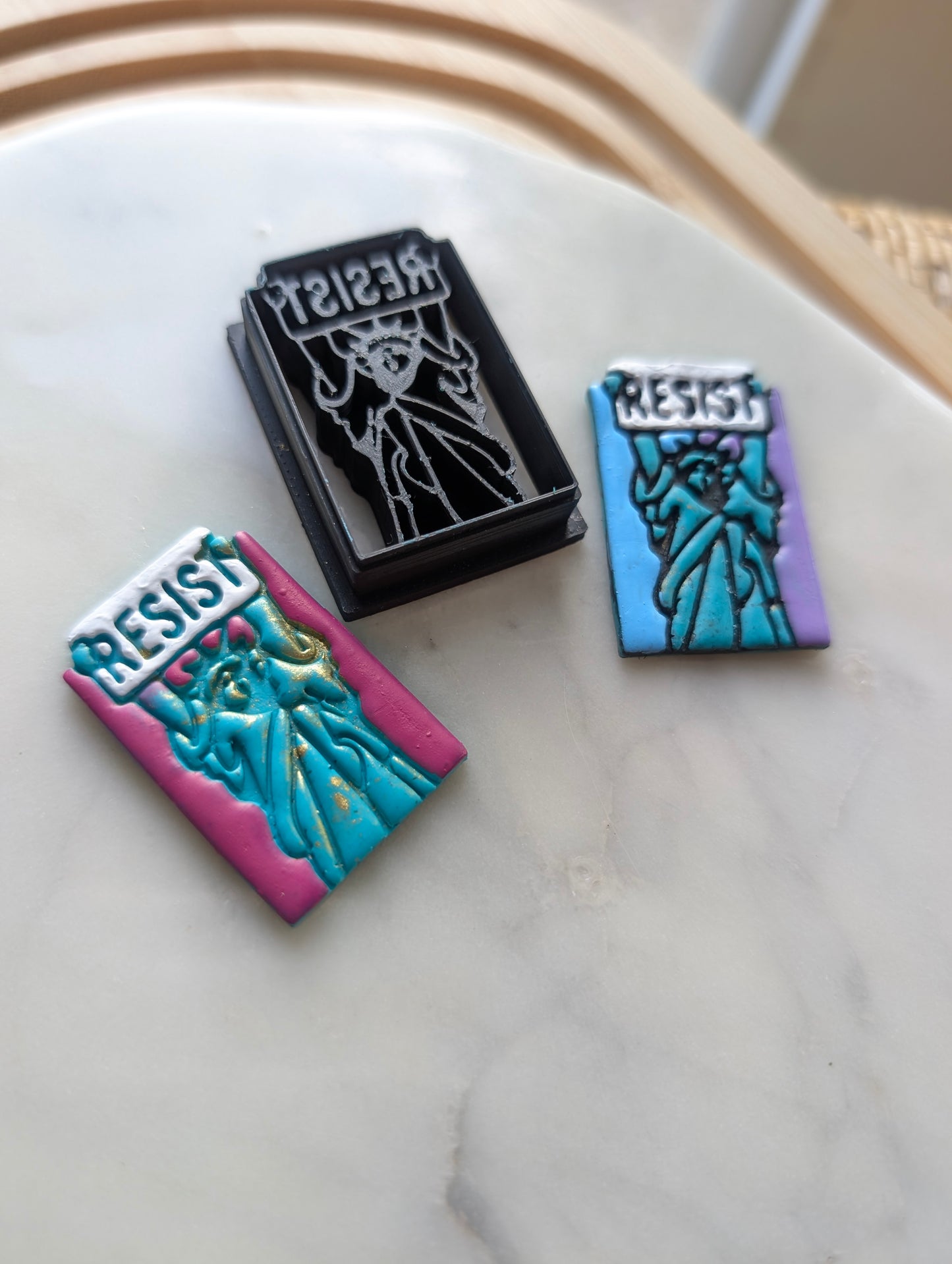 Lady Liberty Holding Resist Sign Sharp Clay Cutter