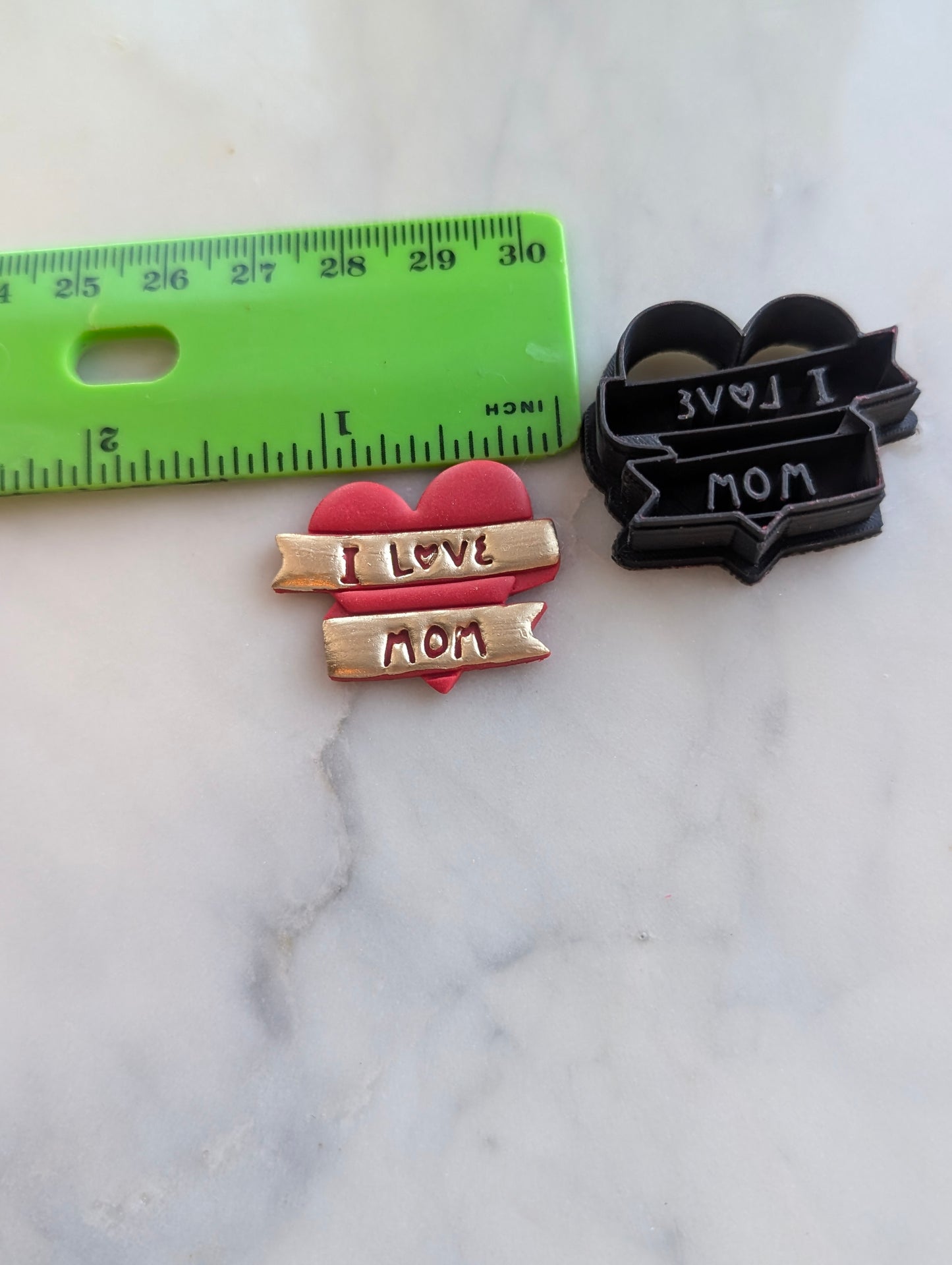 I Love Mom Banner on Heart Sharp Clay Cutter