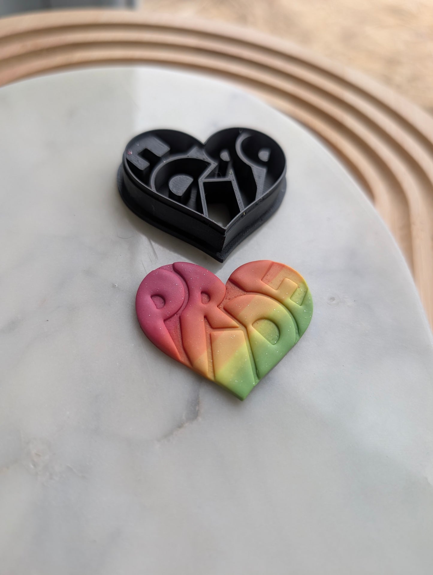 Pride Text in Heart Embossed Sharp Cutter for Clay and More