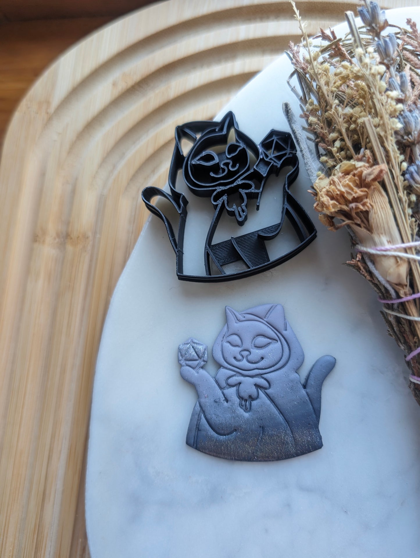 Cat Sorcerer with D20 Dice Sharp Clay Cutter