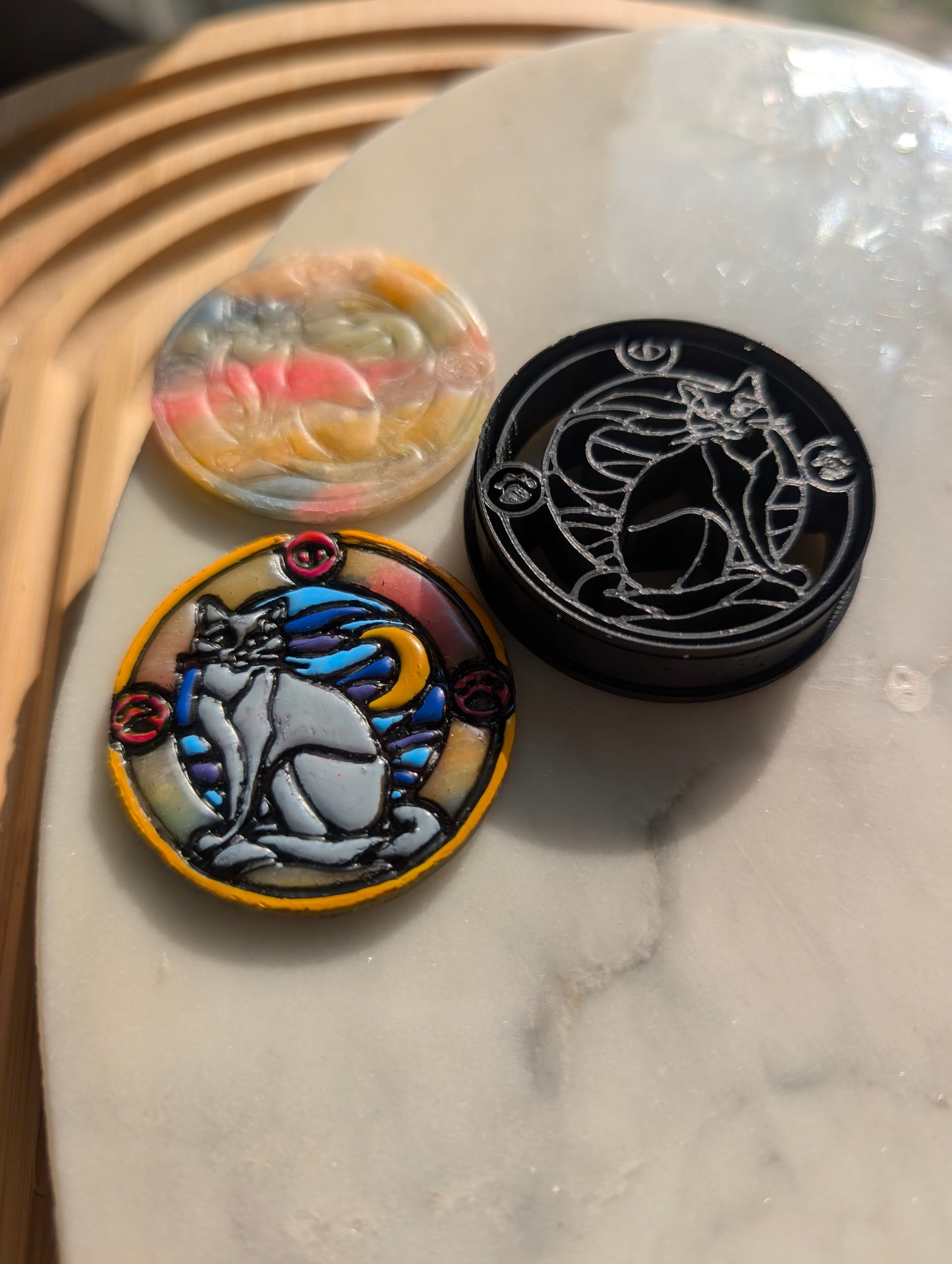 Stained Glass Cat and Crescent Moon Sharp Clay Cutter