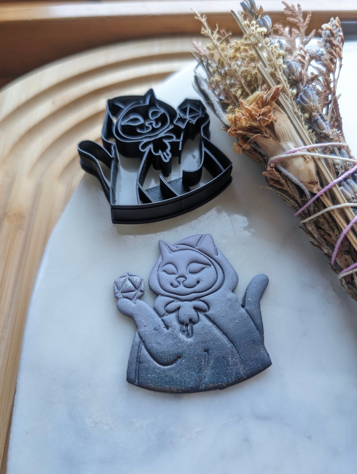 Cat Sorcerer with D20 Dice Sharp Clay Cutter