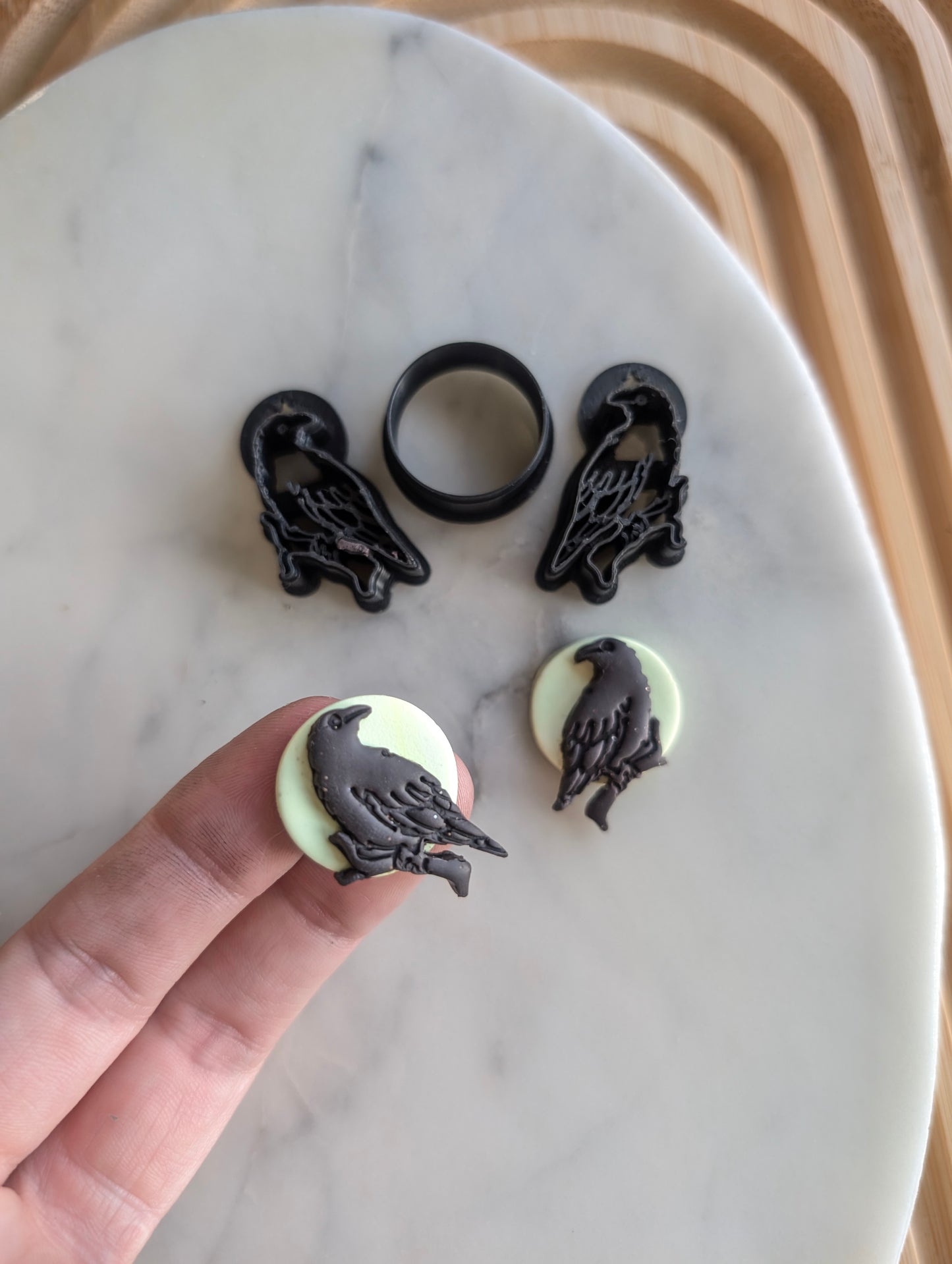 Small Raven on Branch and Full Moon Sharp Clay Cutter