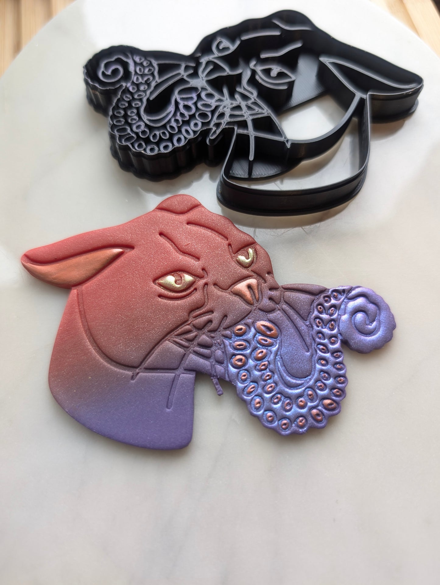 XL Angry Cat Head with a Tentacle Tongue Wall Hanger Sharp Clay Cutter