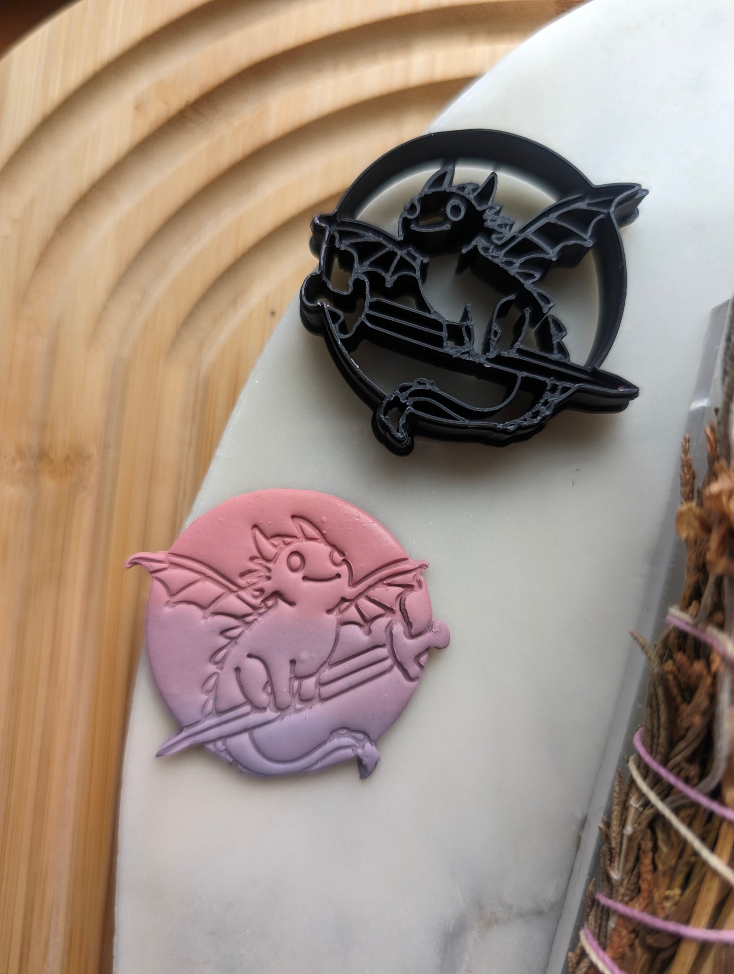 Derpy Dragon on Sword in Circle Sharp Clay Cutter