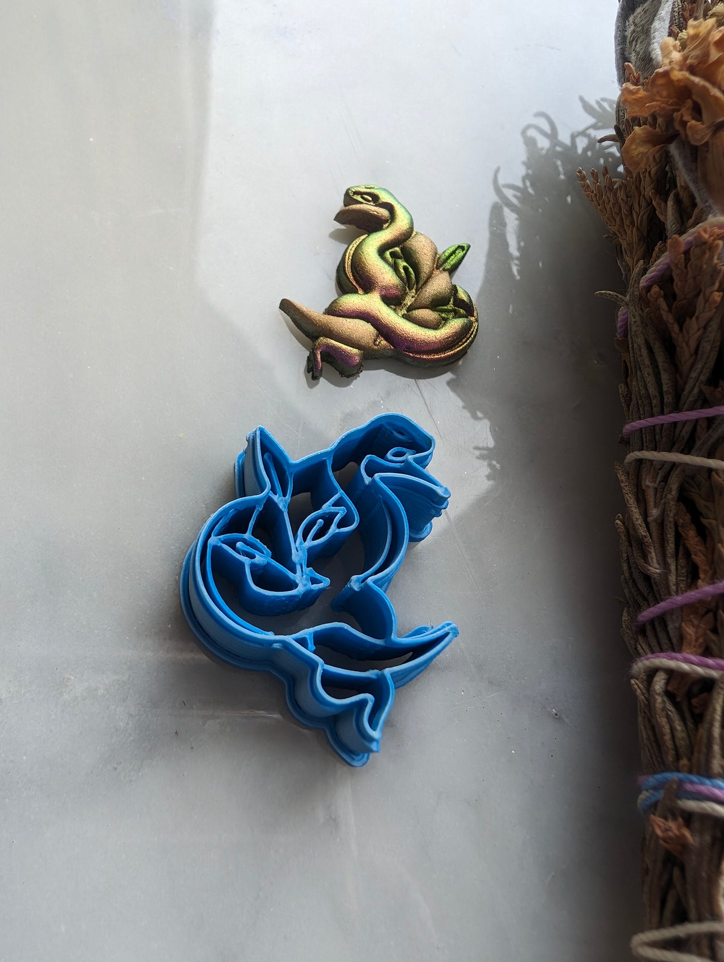 Snake on Crescent Moon with Leaves Sharp Clay Cutter