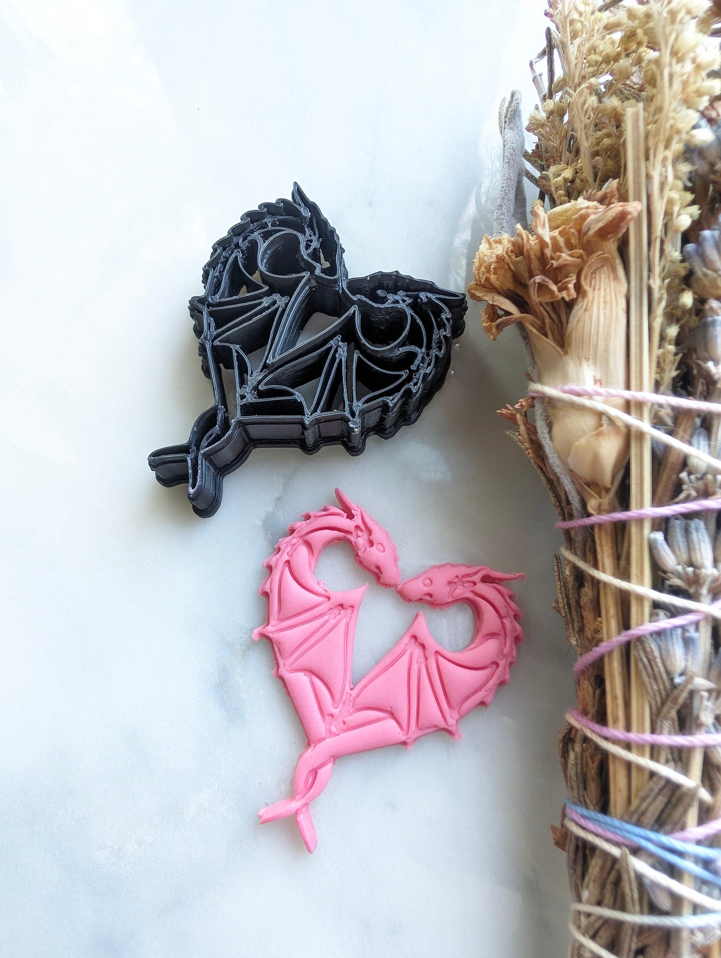 Kissing Dragons Making a Heart Embossed Sharp Clay Cutter