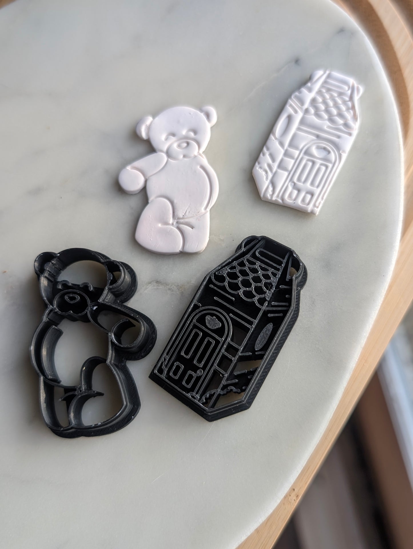 Teddy Bear and His Box House Sharp Clay Cutter PAIR