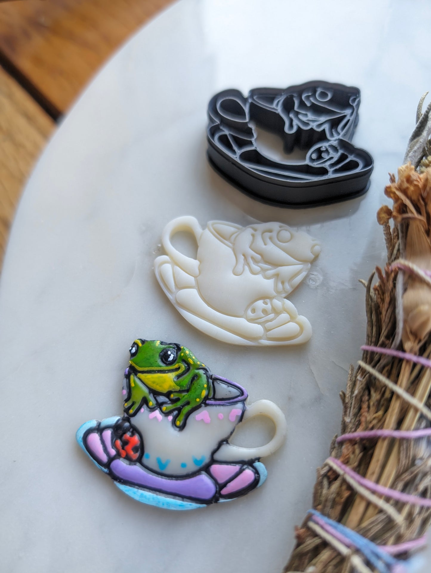 Frog in a Teacup with Saucer Sharp Clay Cutter