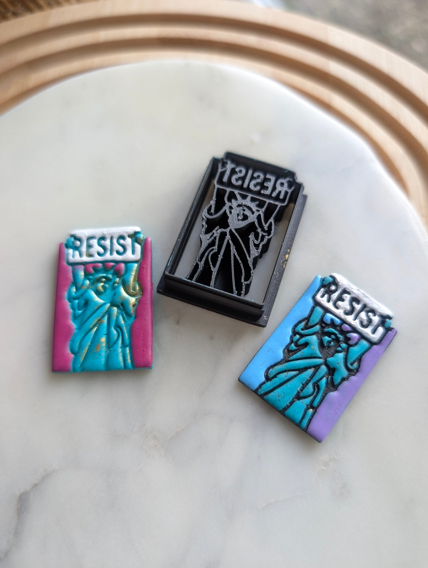 Lady Liberty Holding Resist Sign Sharp Clay Cutter