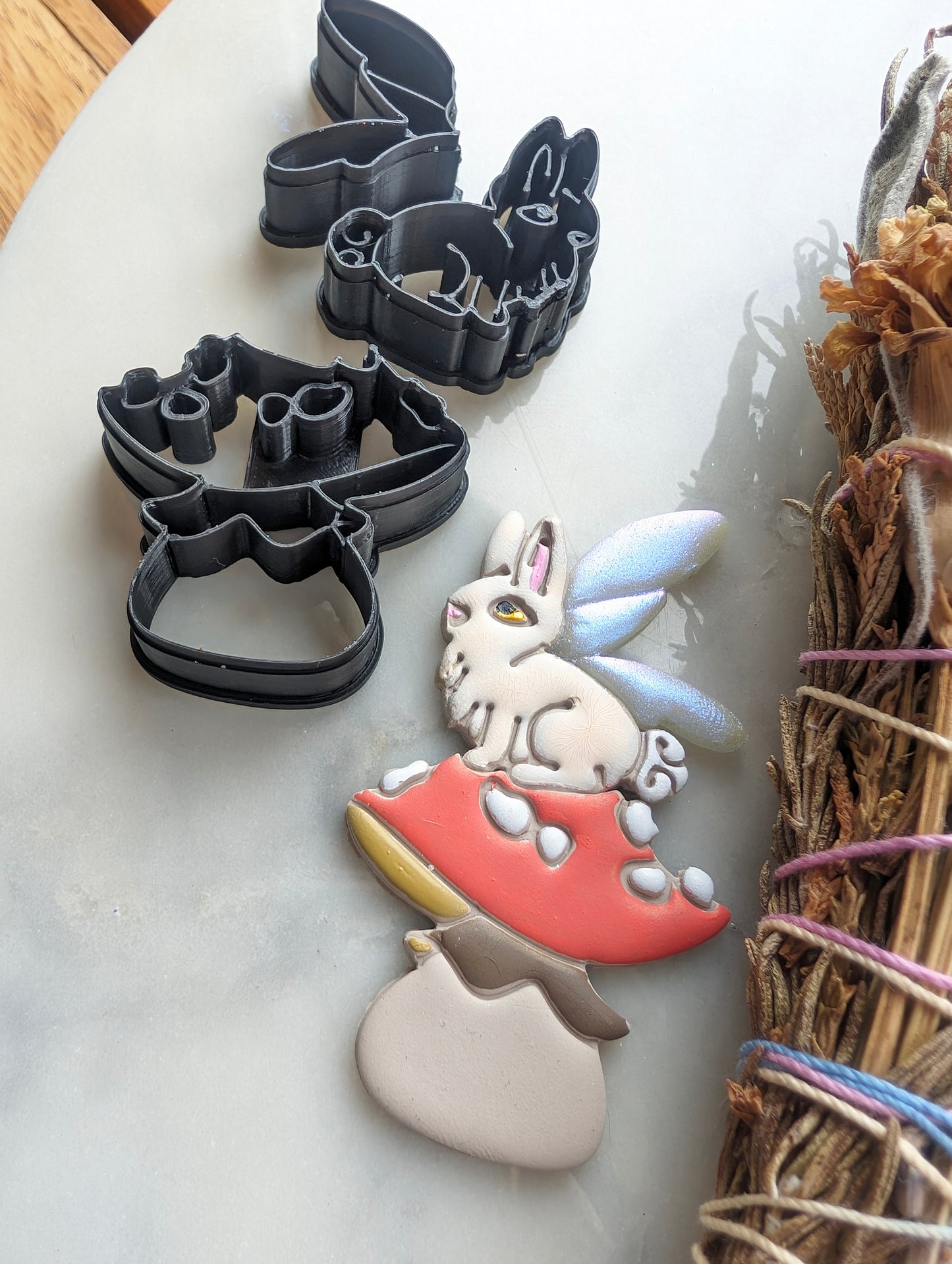 3 Piece Bunny on Toadstool Mushroom