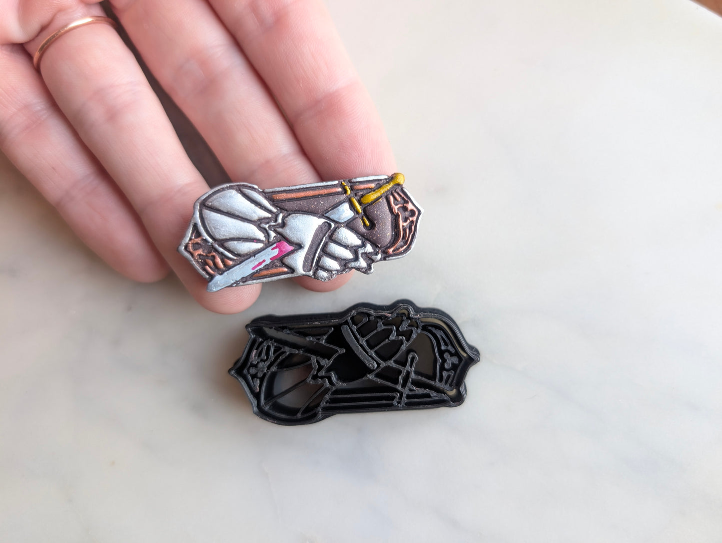 Sword Through Knight's Gloved Hand on Frame Sharp Clay Cutter