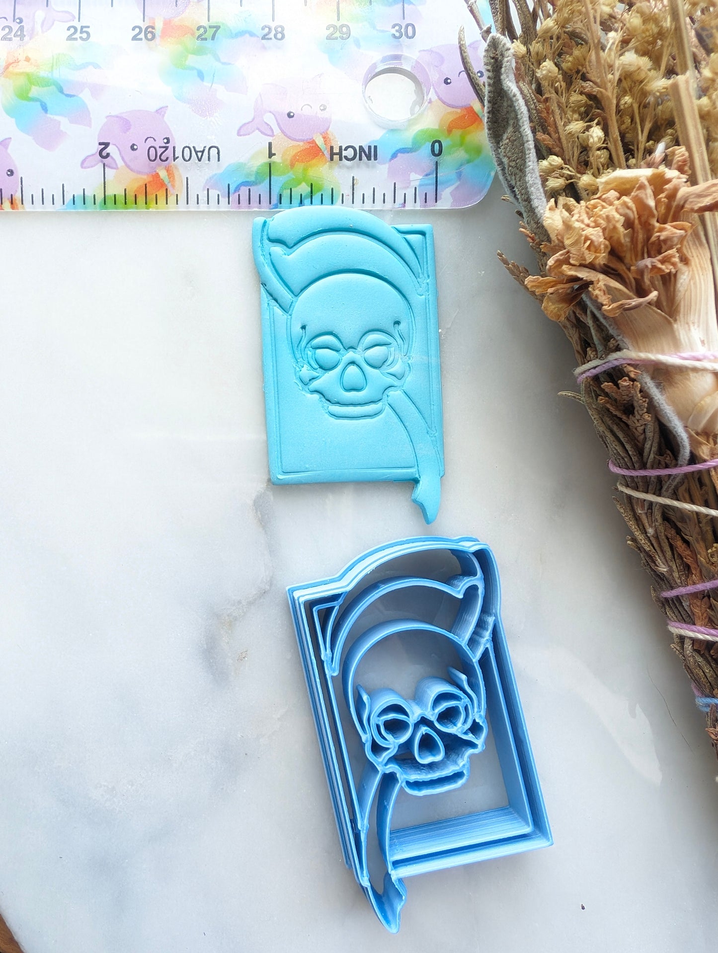 Skull with Scythe Tarot Card Embossed Sharp Clay Cutter