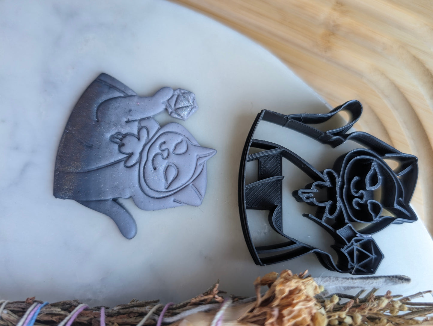 Cat Sorcerer with D20 Dice Sharp Clay Cutter