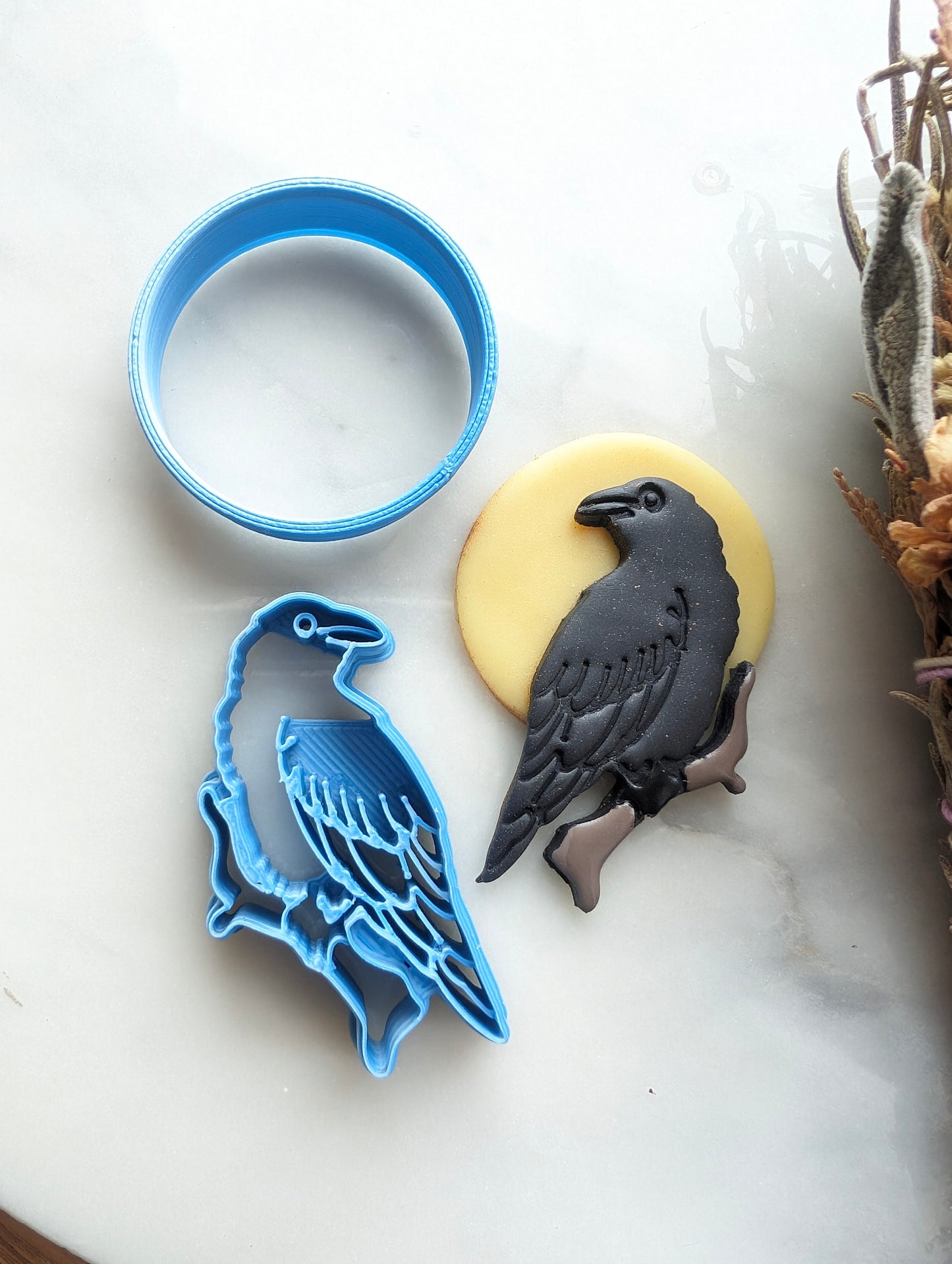 Raven on Branch with Full Moon Sharp Clay Cutter