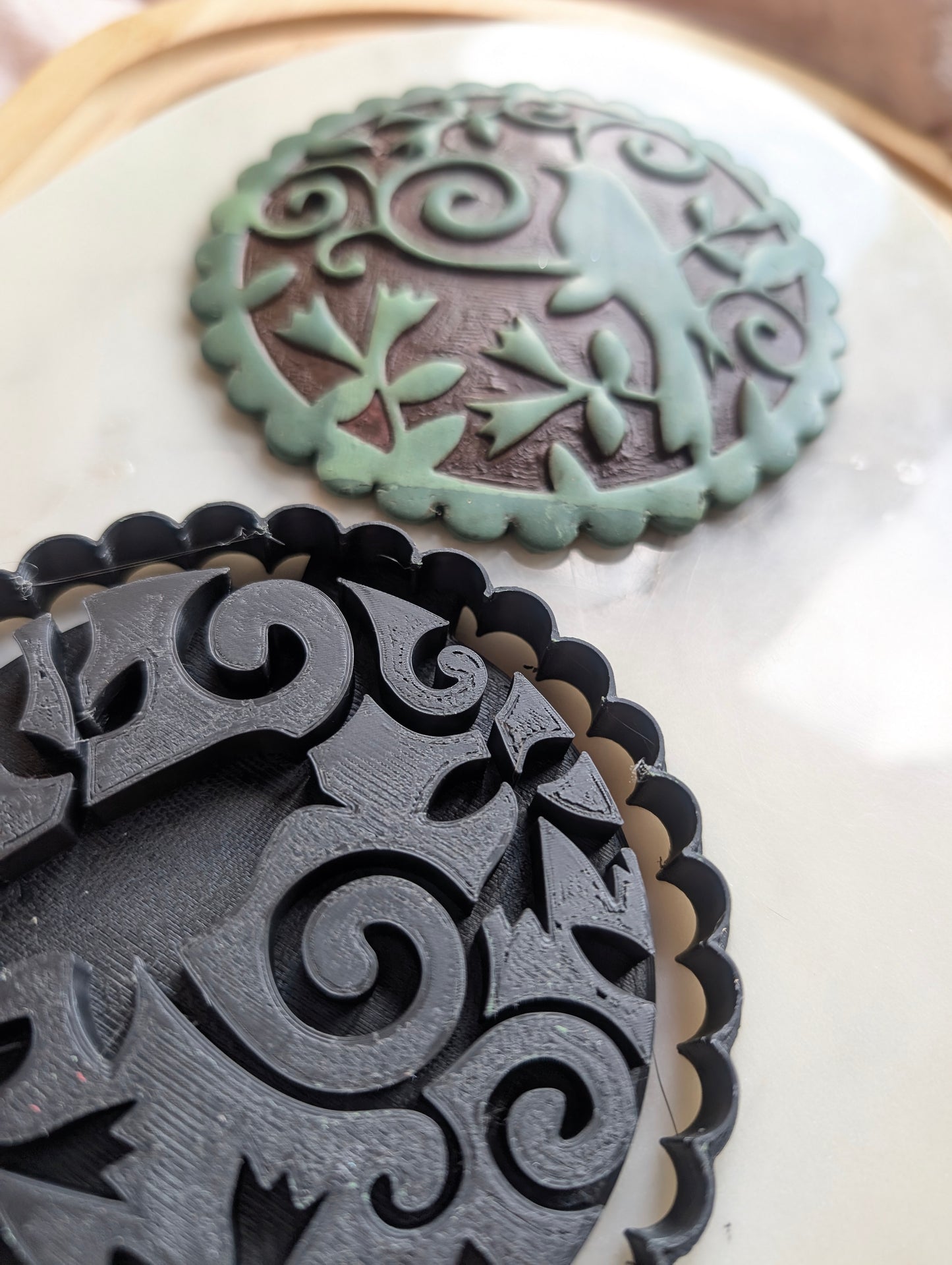 Scalloped Edge Bird in Foliage Decorative Coaster Sharp Clay Cutter
