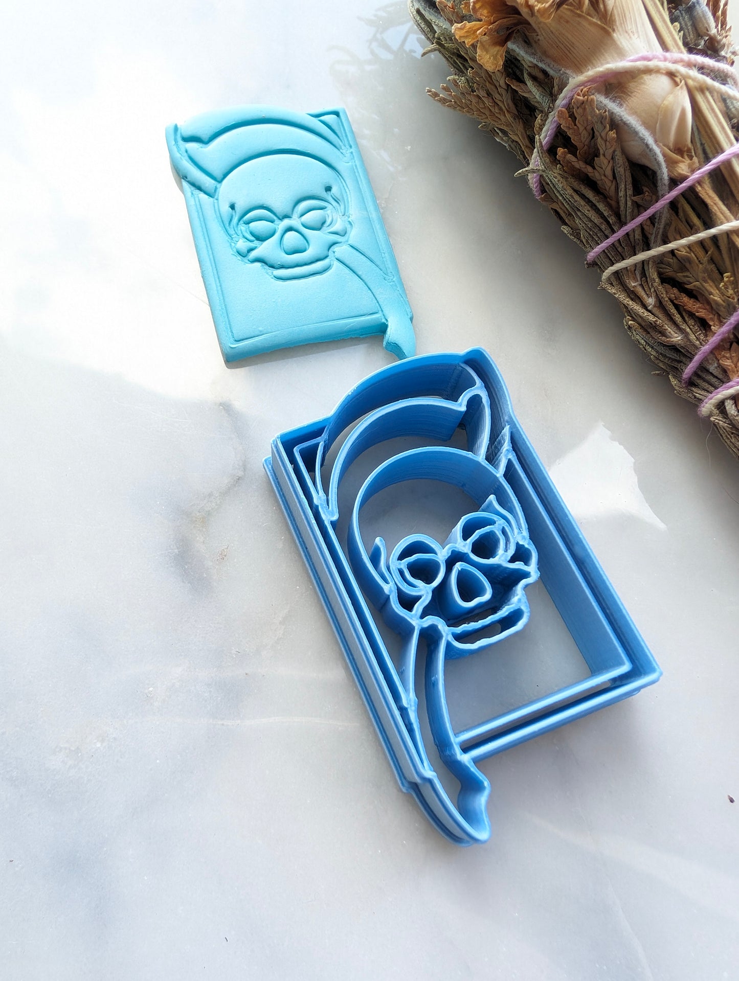 Skull with Scythe Tarot Card Embossed Sharp Clay Cutter