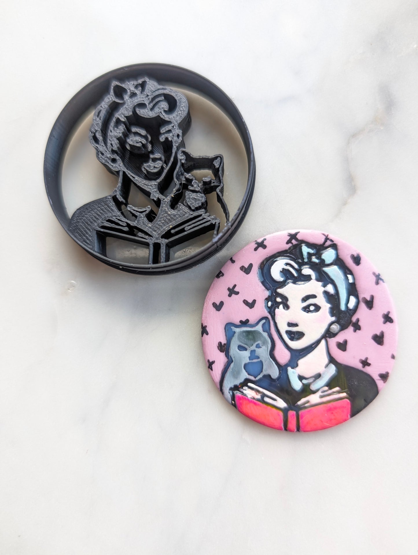 Vintage Book Babe with Cat Sharp Clay Cutter
