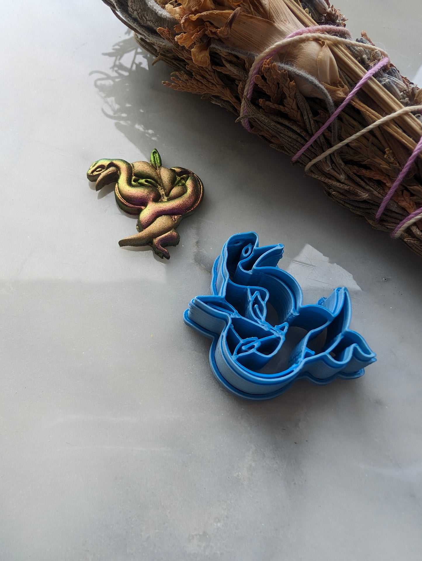 Snake on Crescent Moon with Leaves Sharp Clay Cutter