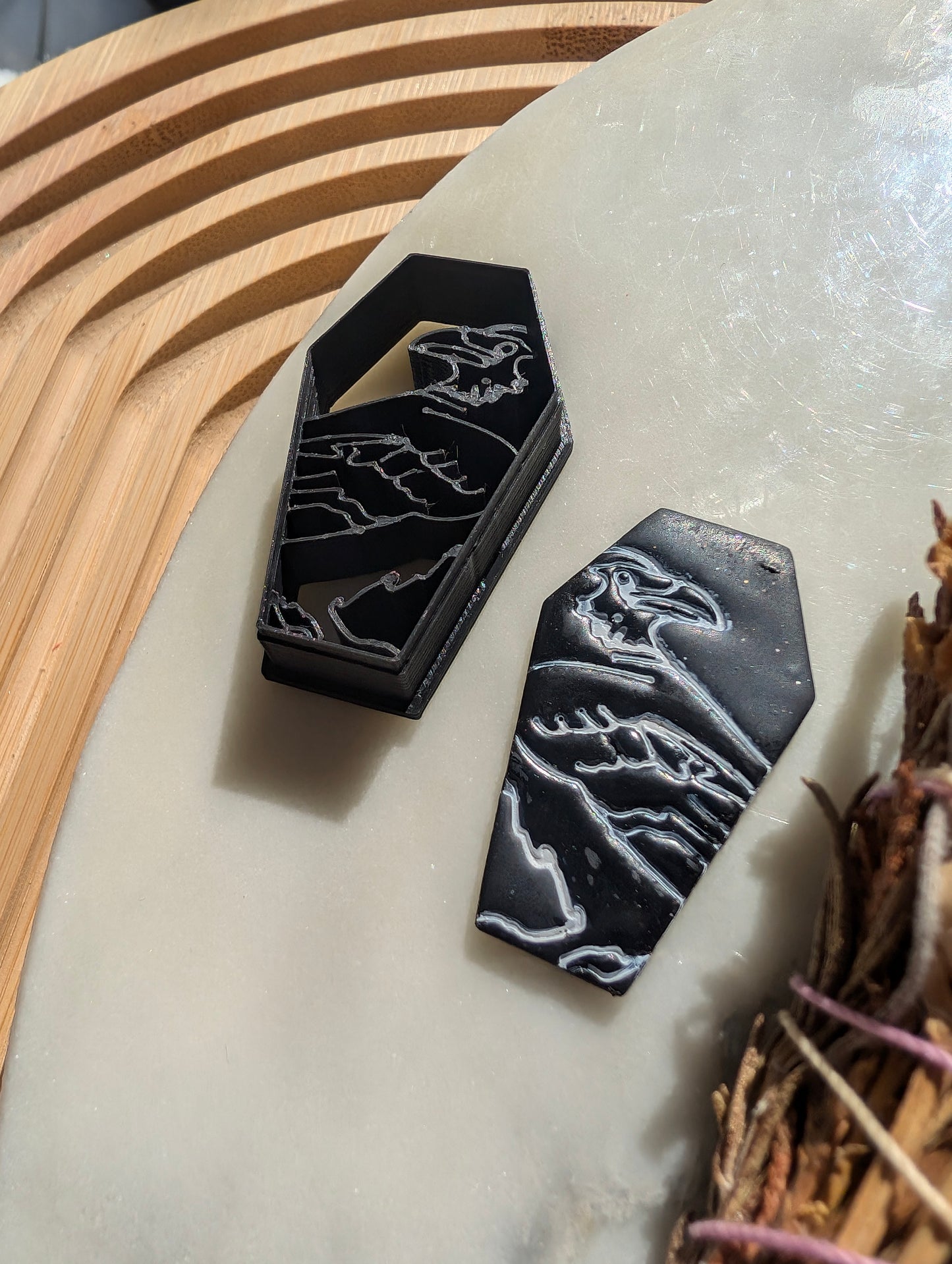 Raven or Crow on Coffin Silhouette Sharp Clay Cutter