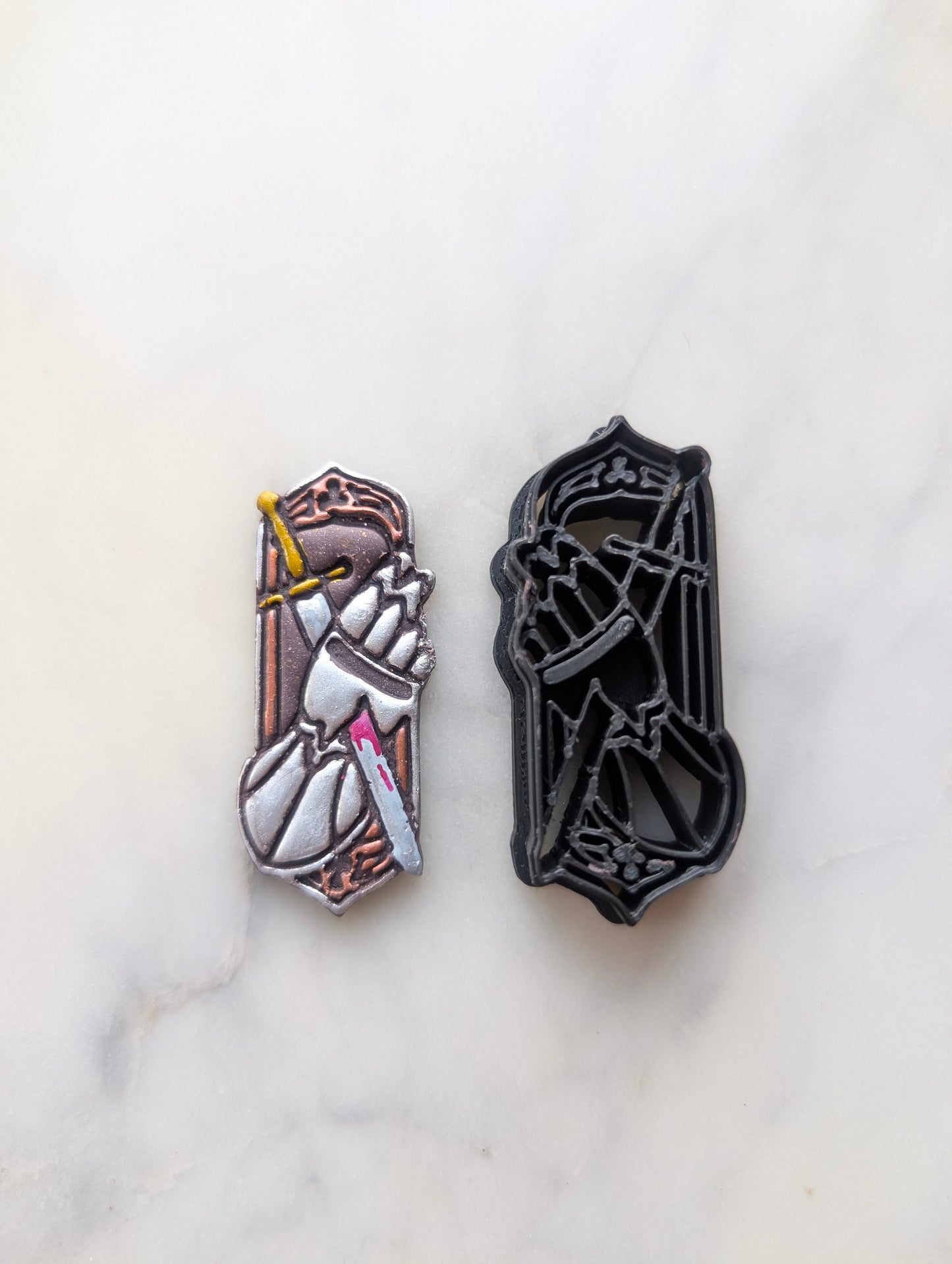 Sword Through Knight's Gloved Hand on Frame Sharp Clay Cutter