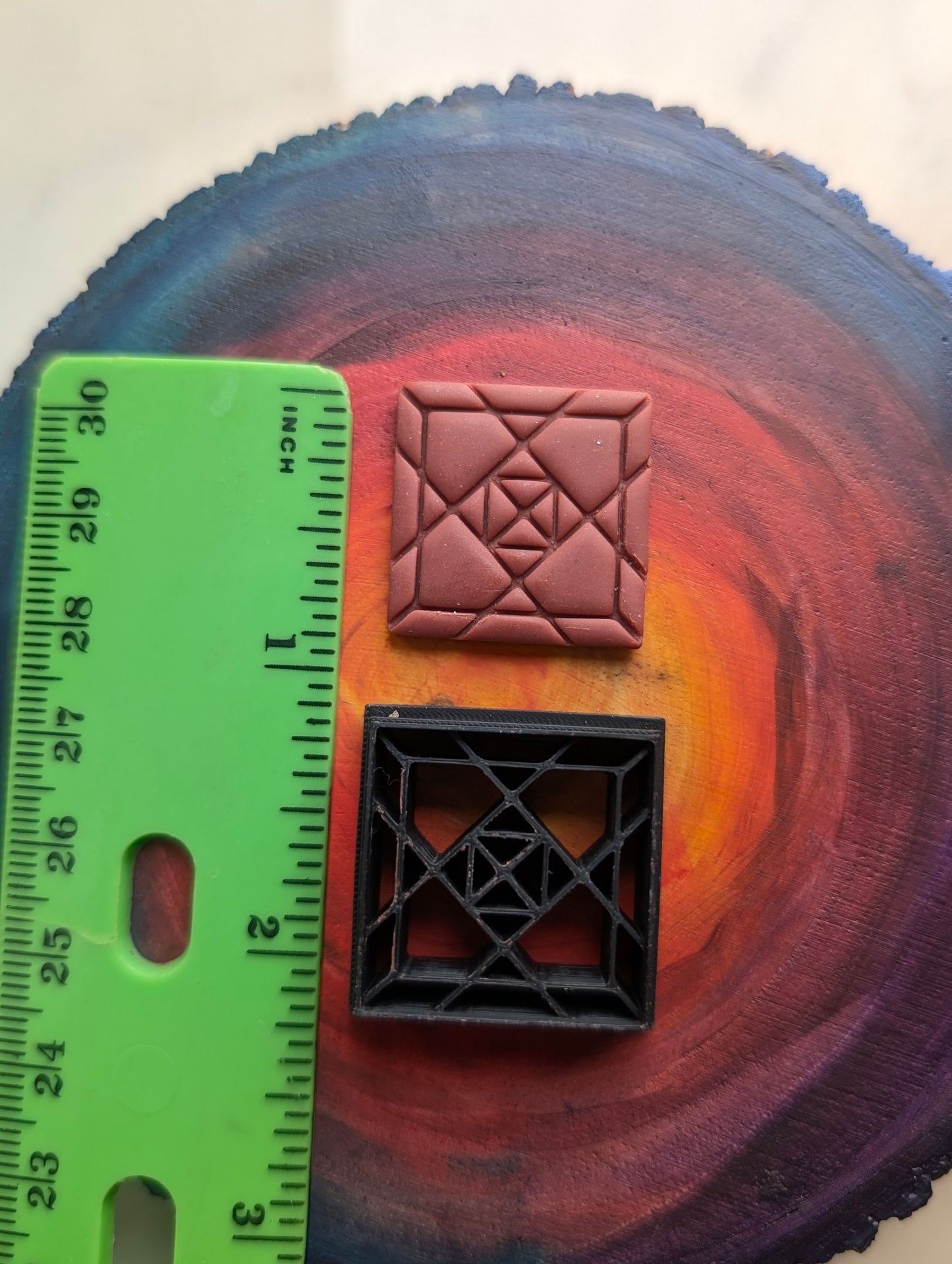 Quilt Square Pattern Inspired Squared Cross Corners - Embossed Sharp Clay Cutter