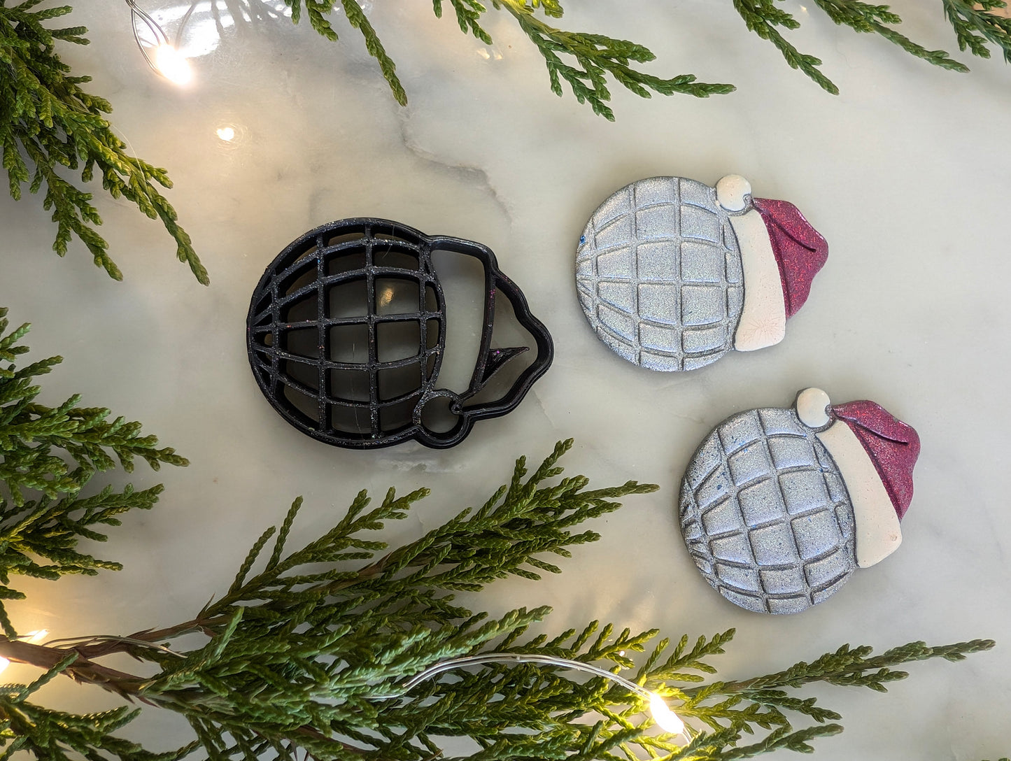 Santa Hat on Disco Ball Earring Sharp Clay Cutter